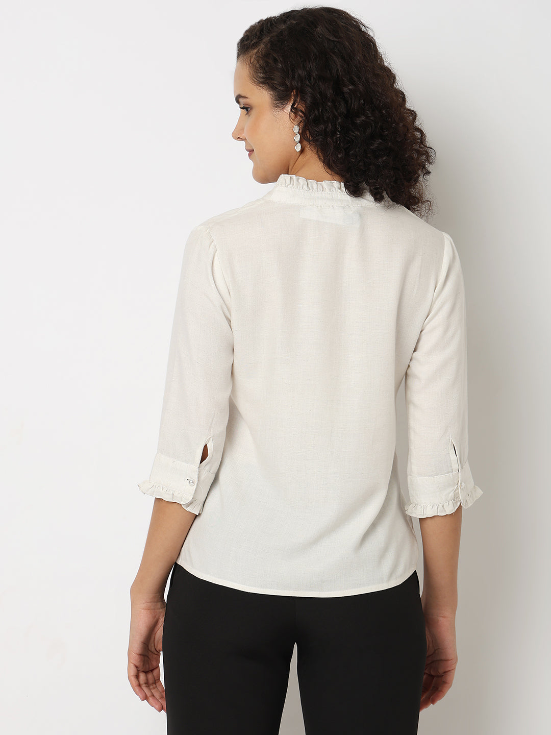 Cotton Ruffle Neck Shirt