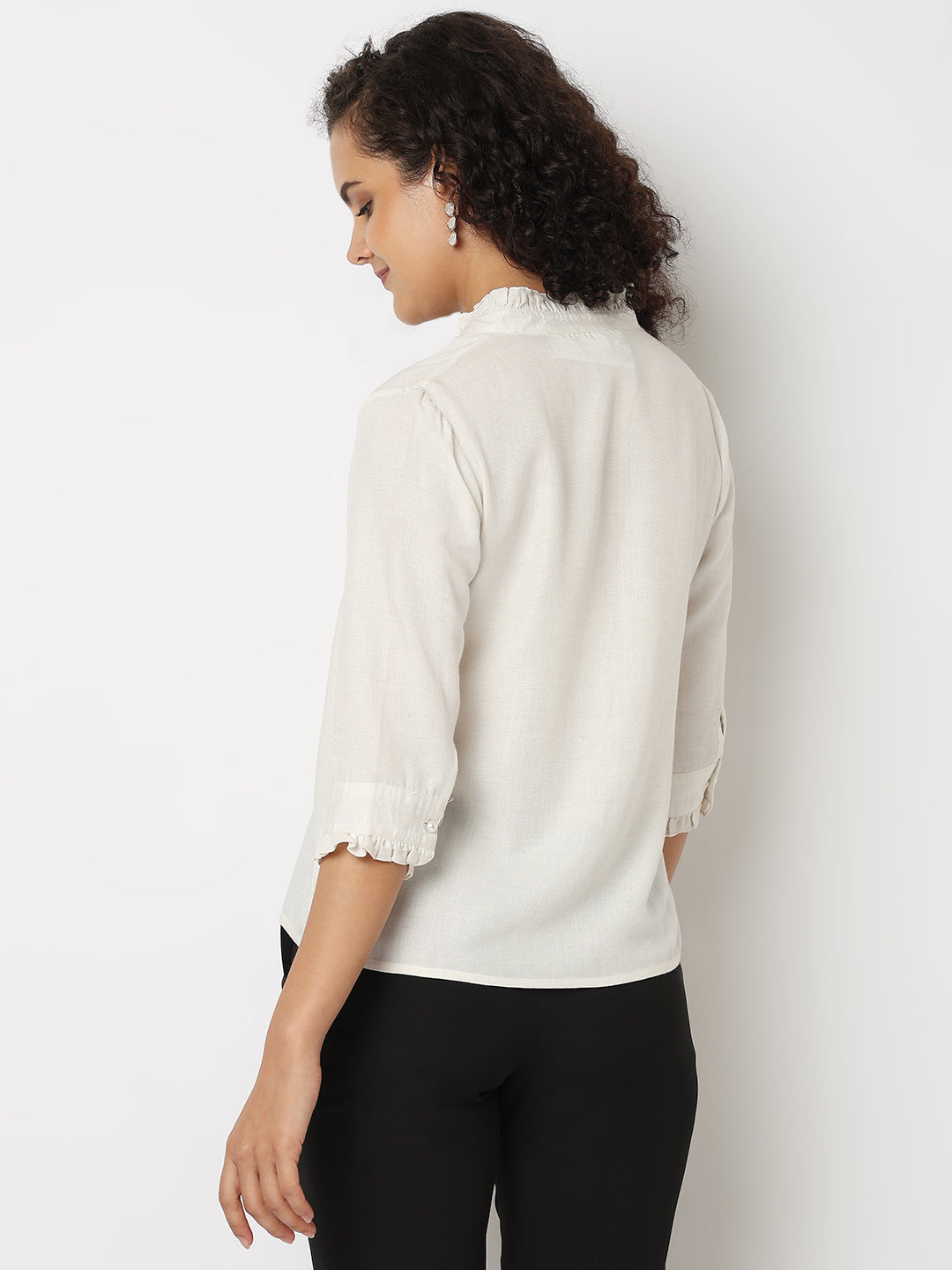 Cotton Ruffle Neck Shirt