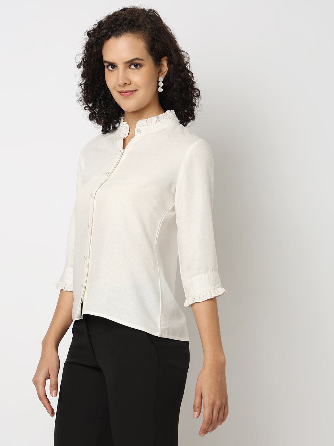 Cotton Ruffle Neck Shirt