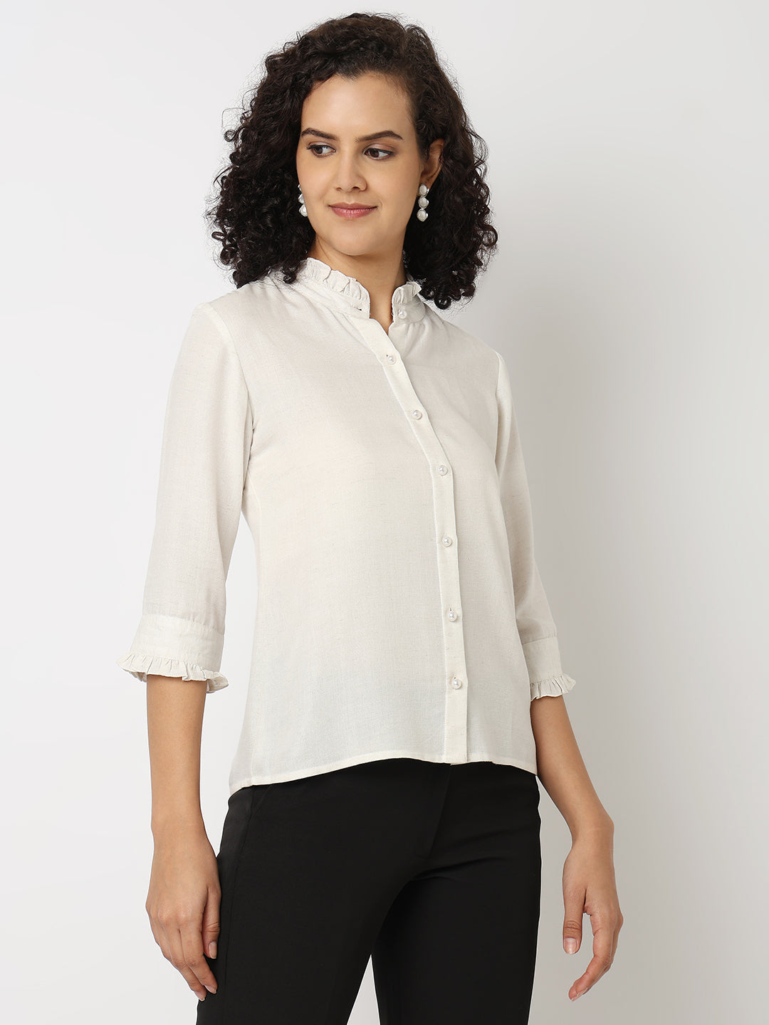 Cotton Ruffle Neck Shirt