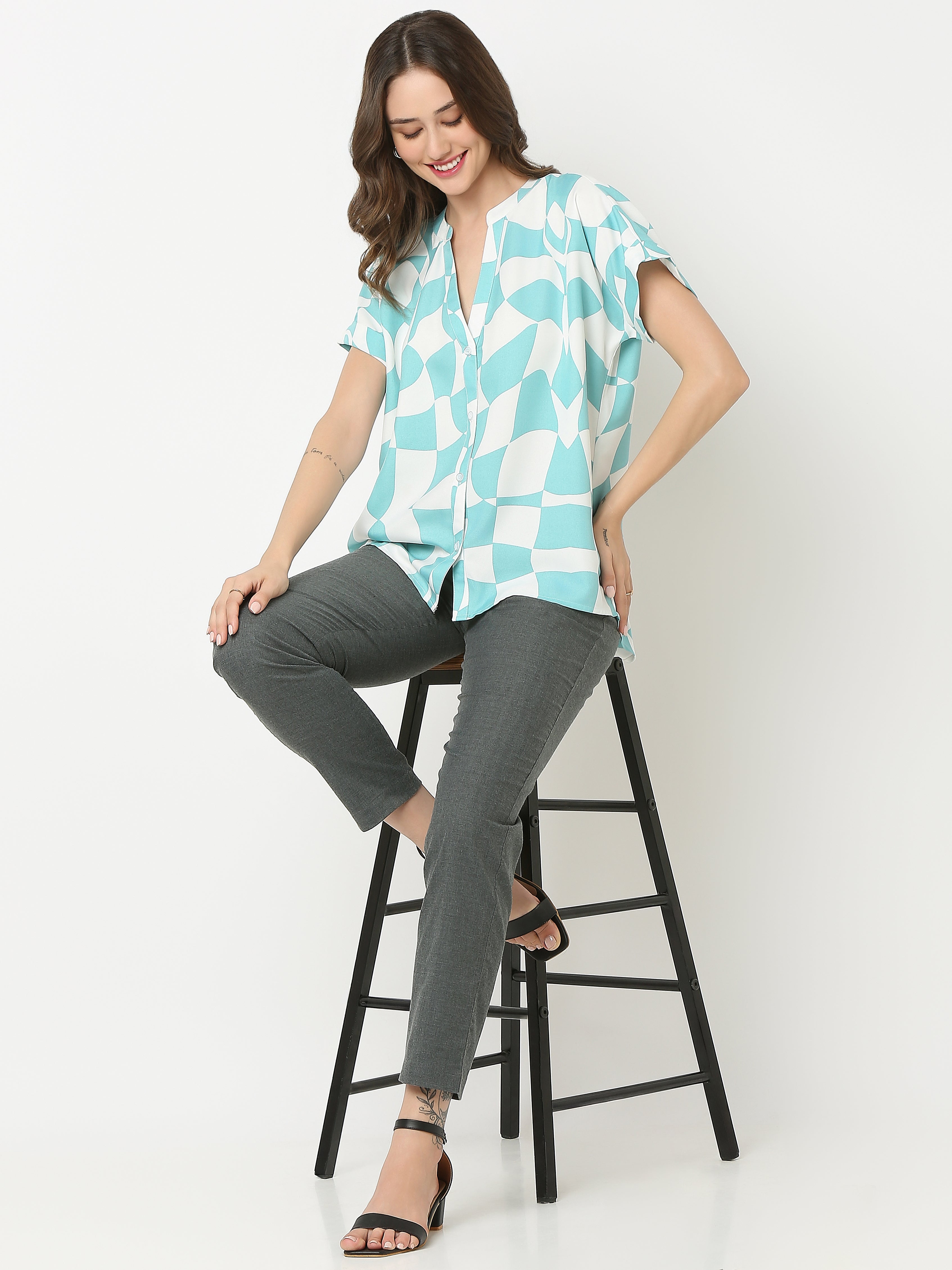 Mandarin Collar Shirt extended sleeves with turn up