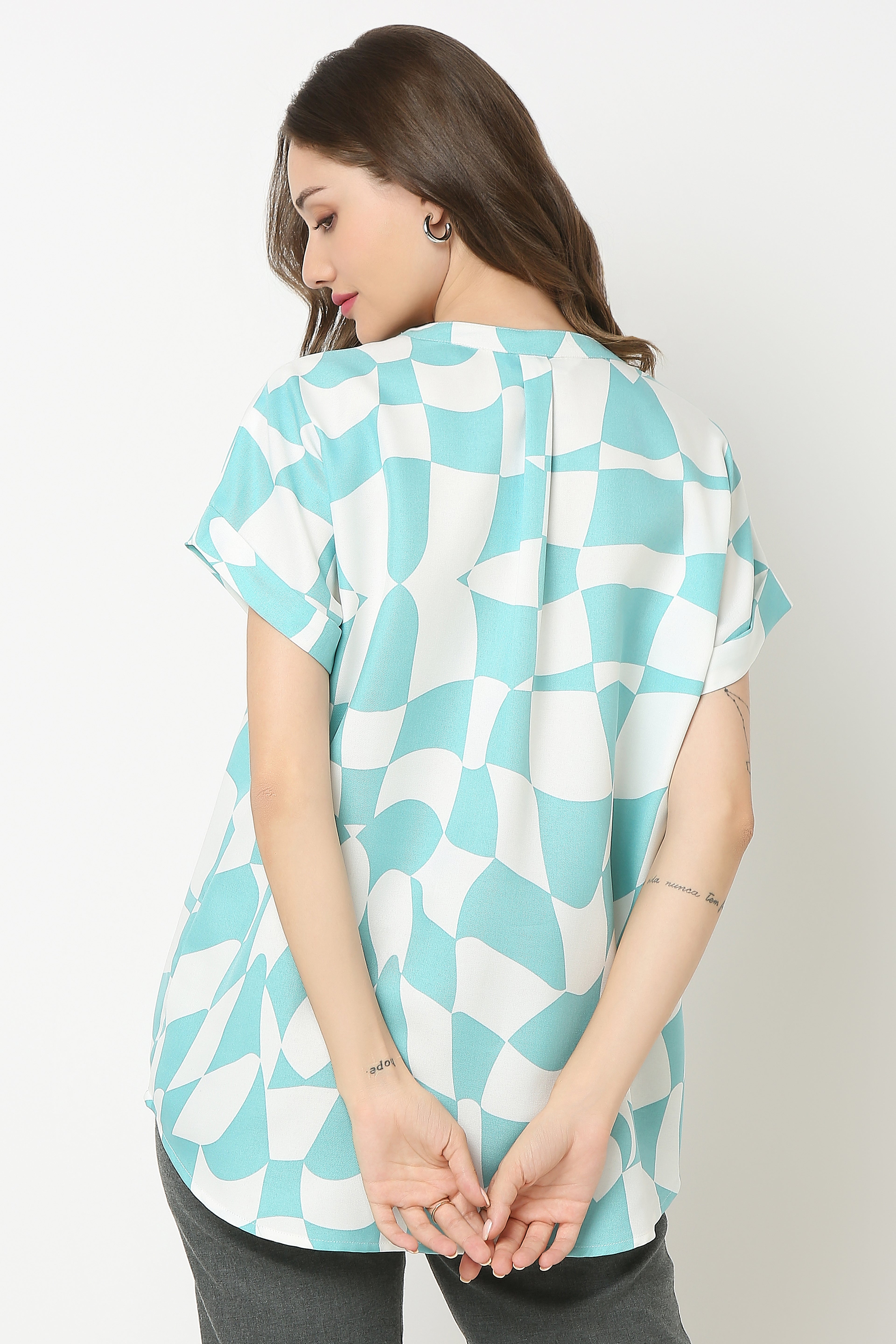 Mandarin Collar Shirt extended sleeves with turn up