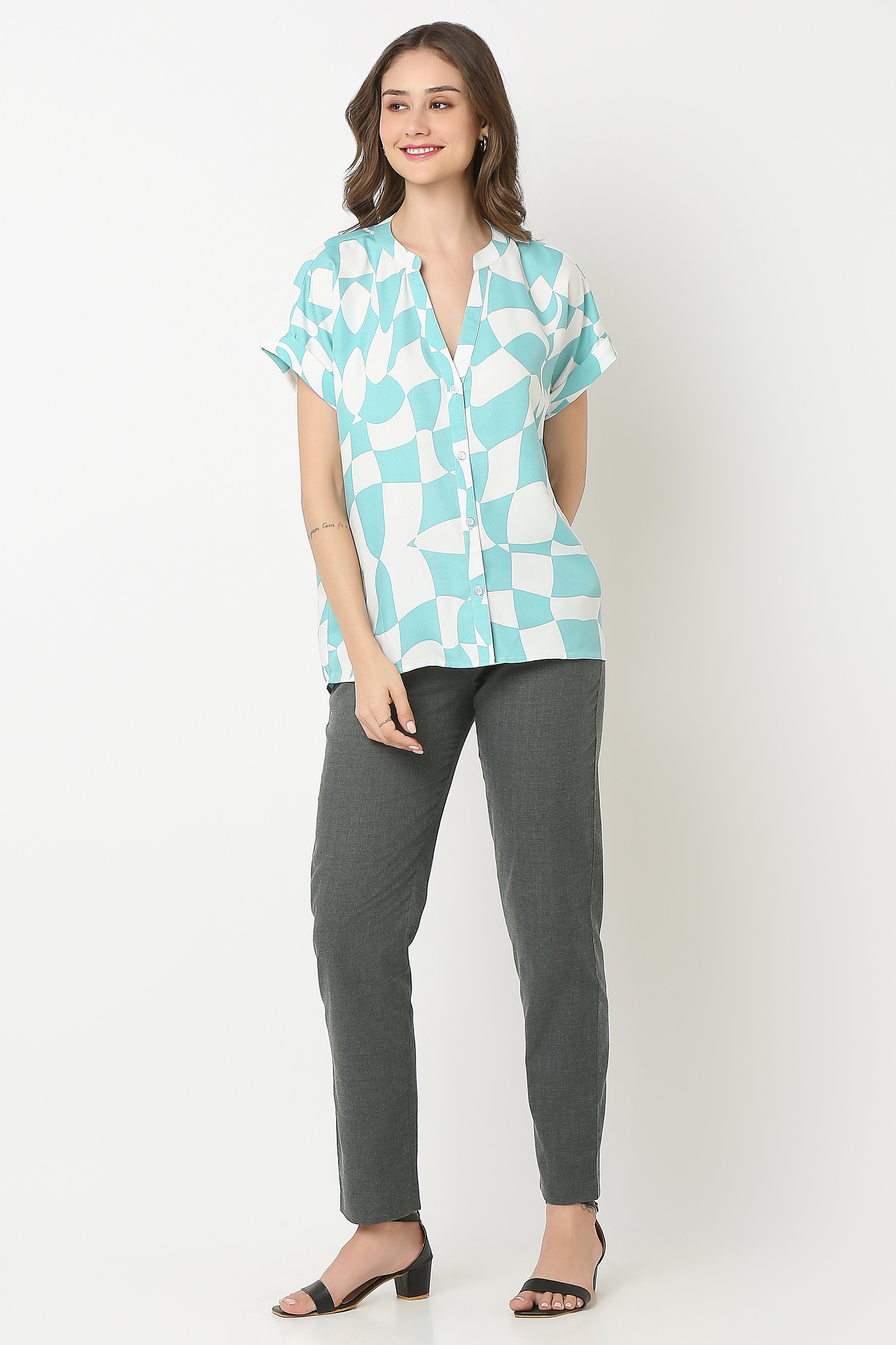 Mandarin Collar Shirt extended sleeves with turn up