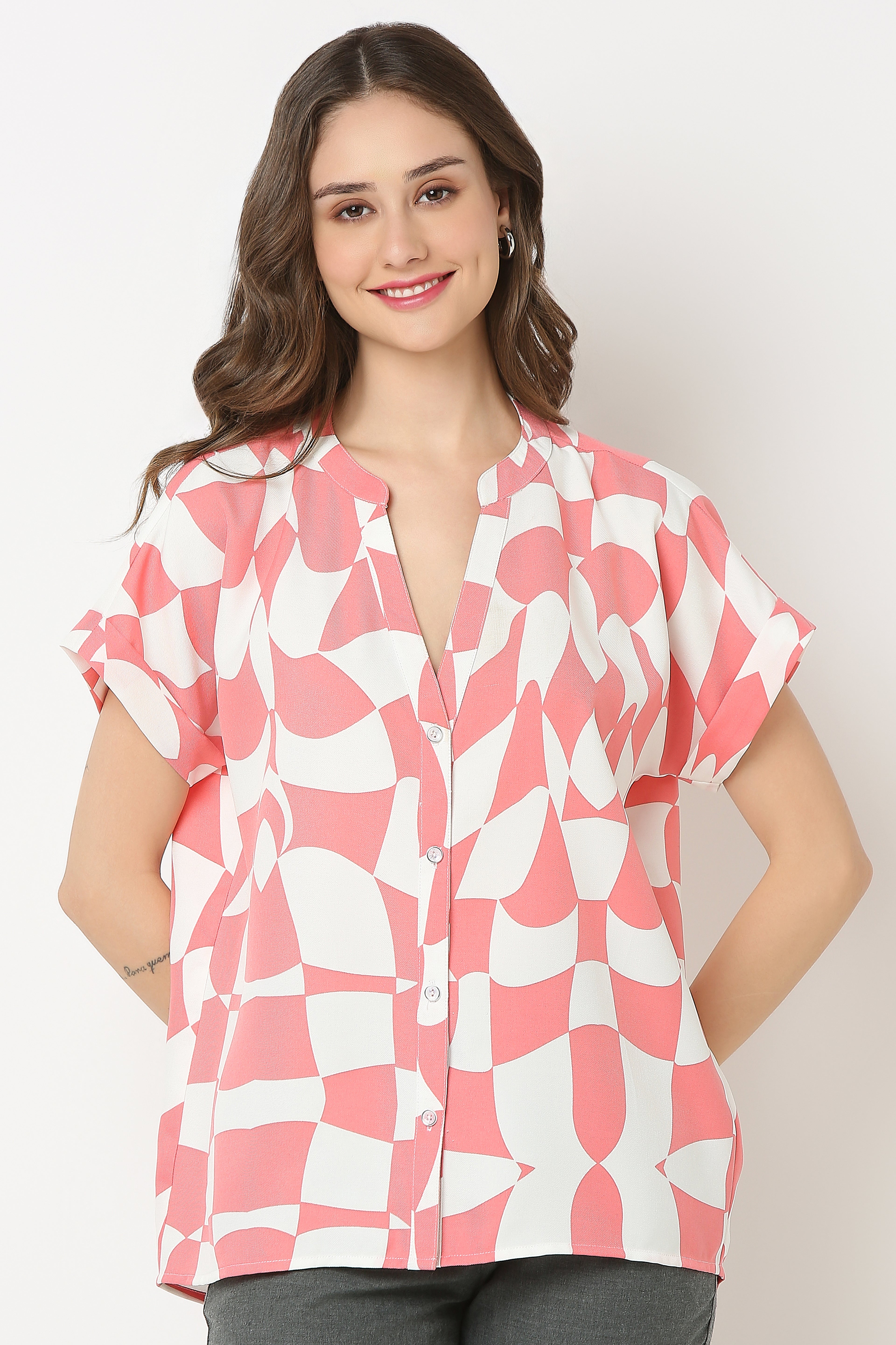 Mandarin Collar Shirt extended sleeves with turn up
