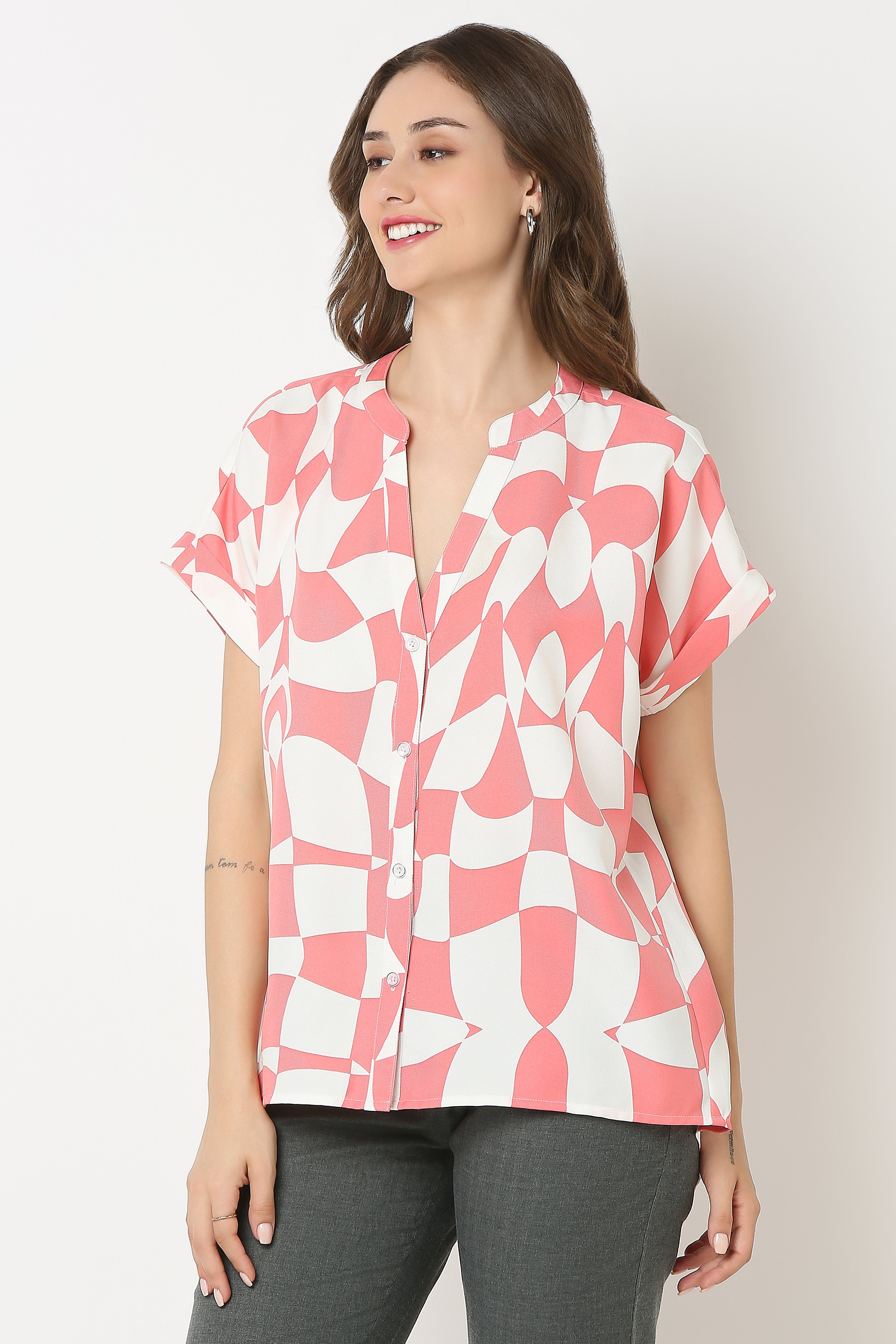 Mandarin Collar Shirt extended sleeves with turn up