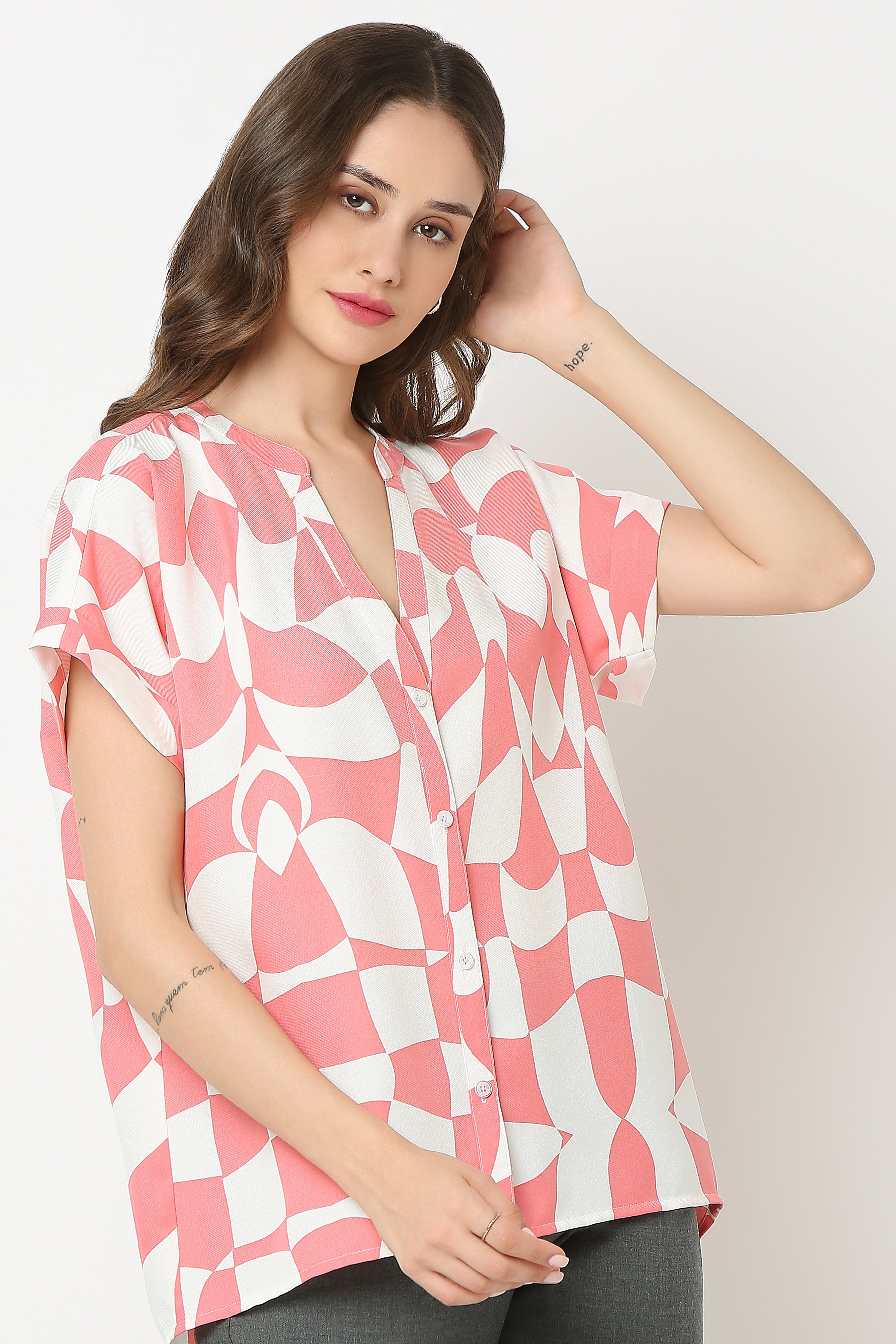 Mandarin Collar Shirt extended sleeves with turn up