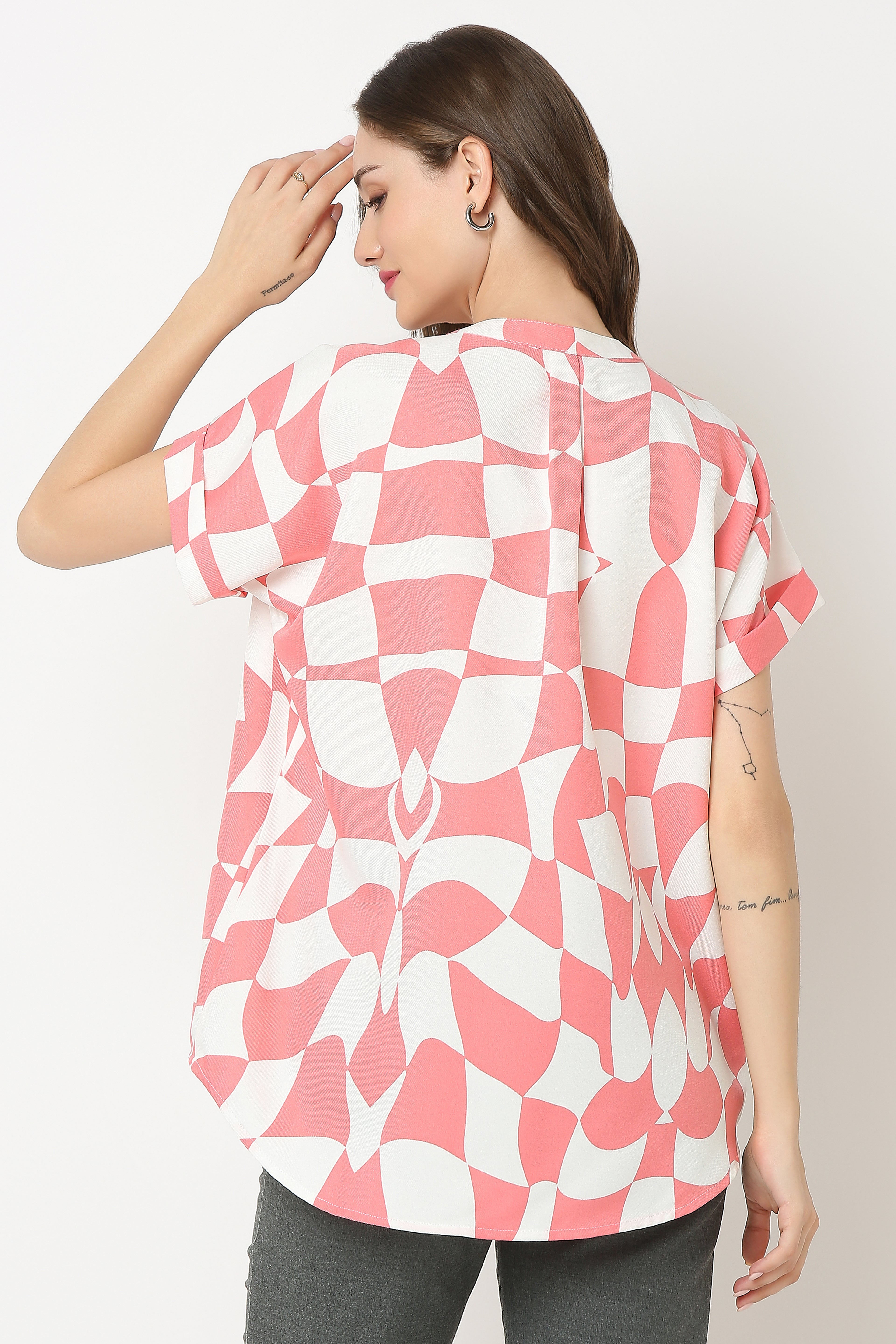 Mandarin Collar Shirt extended sleeves with turn up