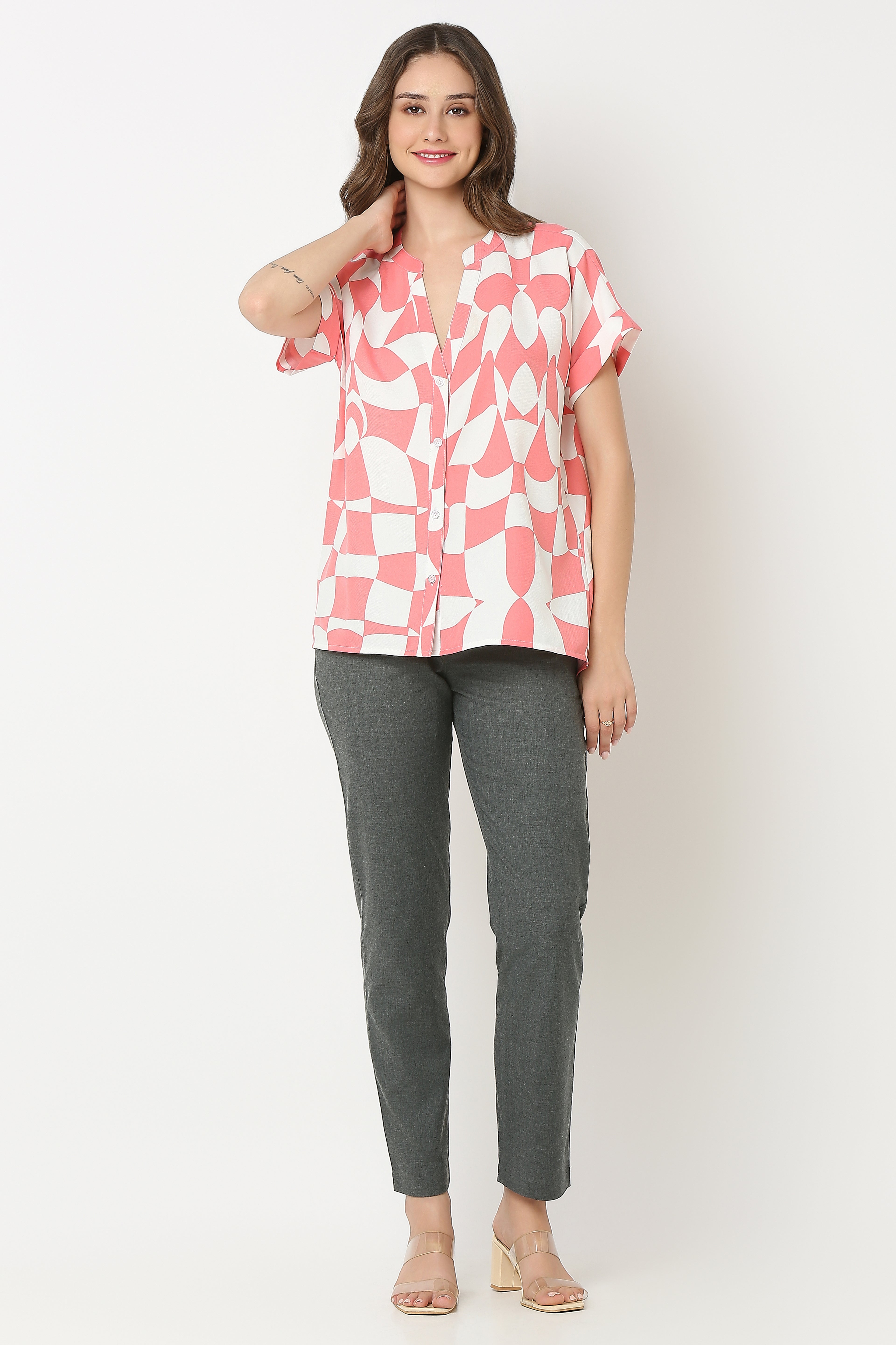 Mandarin Collar Shirt extended sleeves with turn up