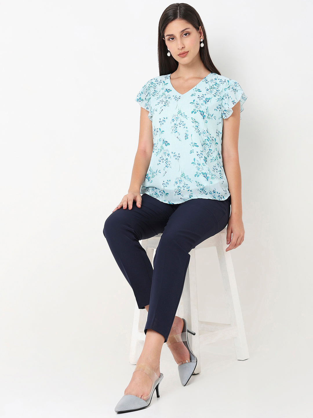 Sea Green Floral Ruffle Top