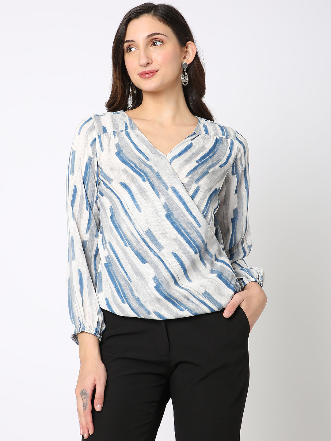 Blue Criss Cross Printed Top