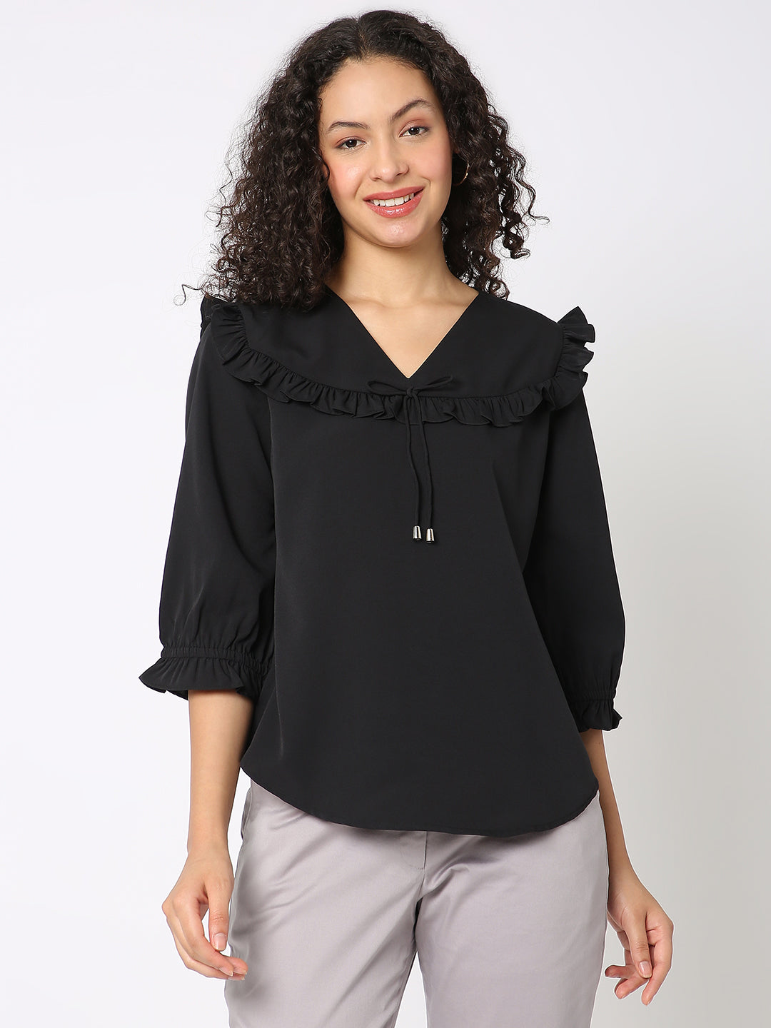 Black Solid Top with Tie up