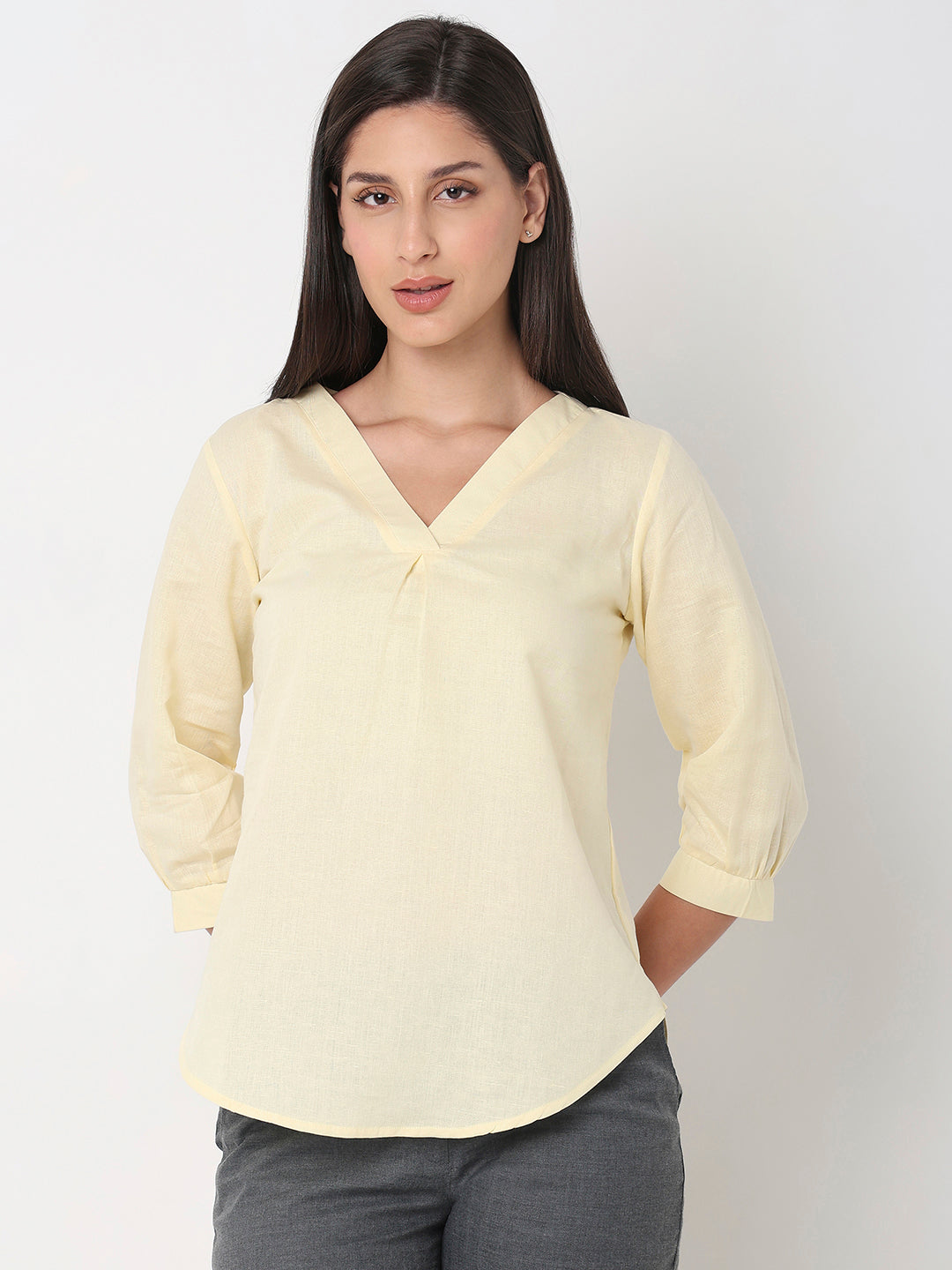 Lemon linen V-Neck Top