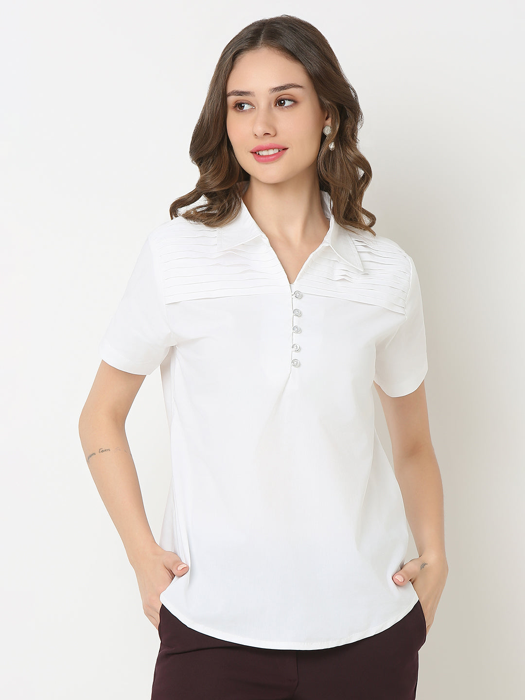 Solid White Top with Collar