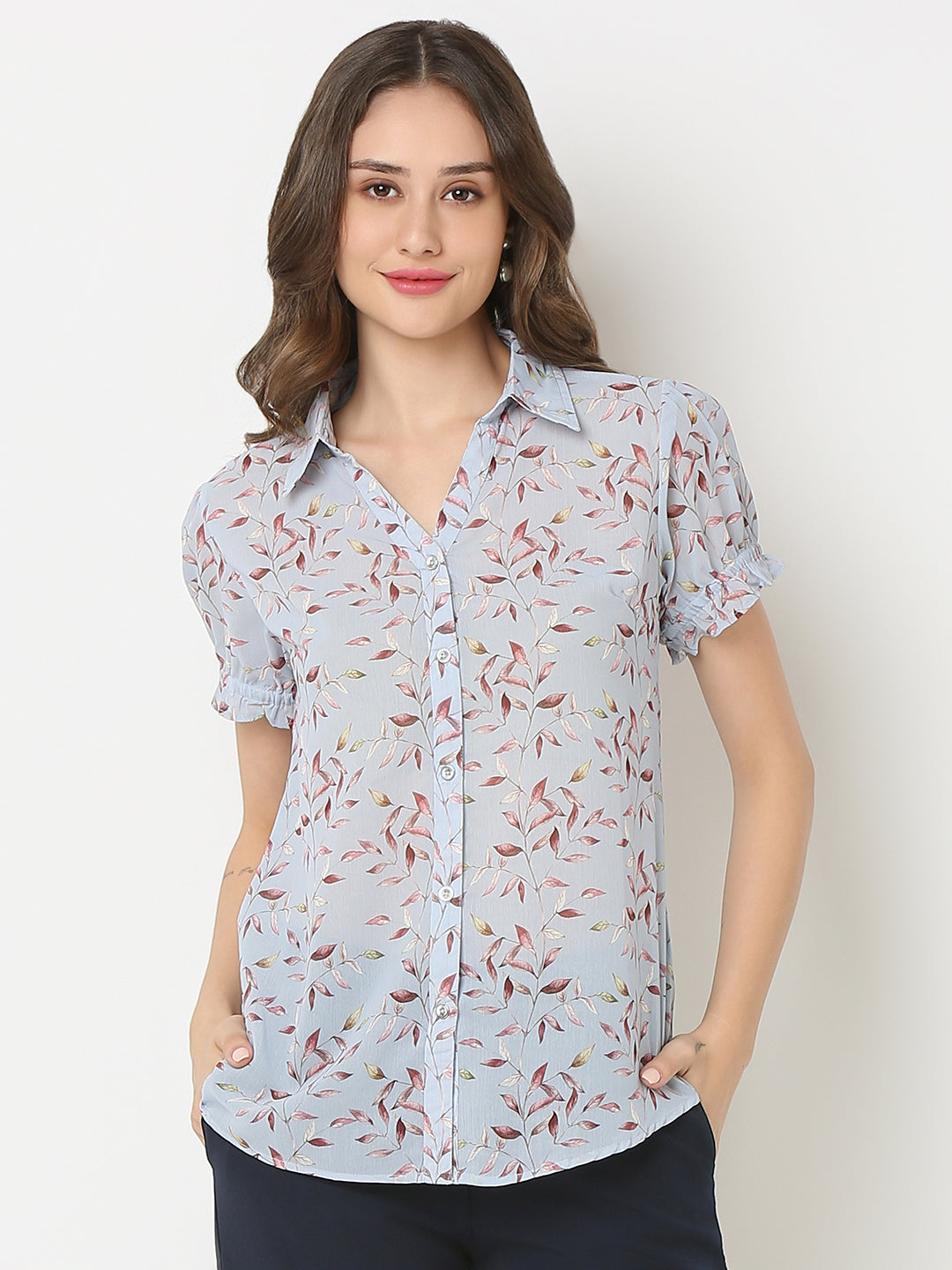 Grey Puff Sleeve Shirt