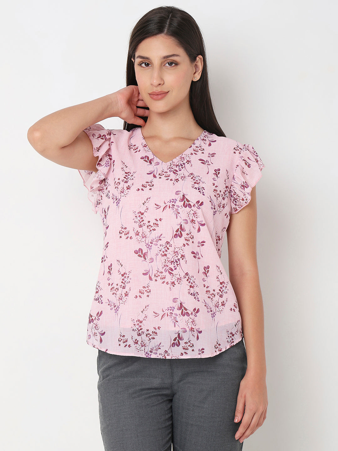 Pink Floral Ruffle Top