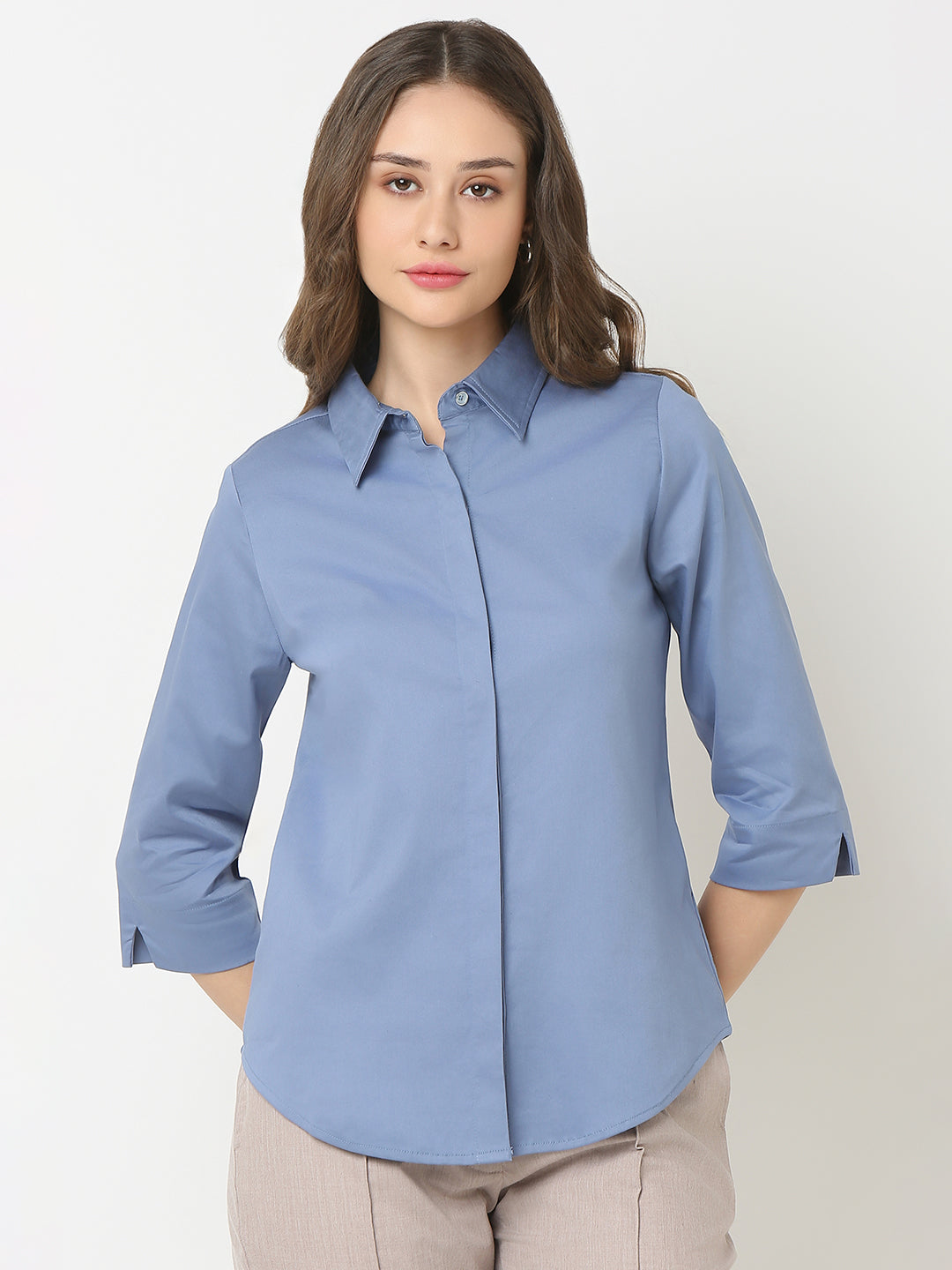 Blue Concealed Placket Shirt