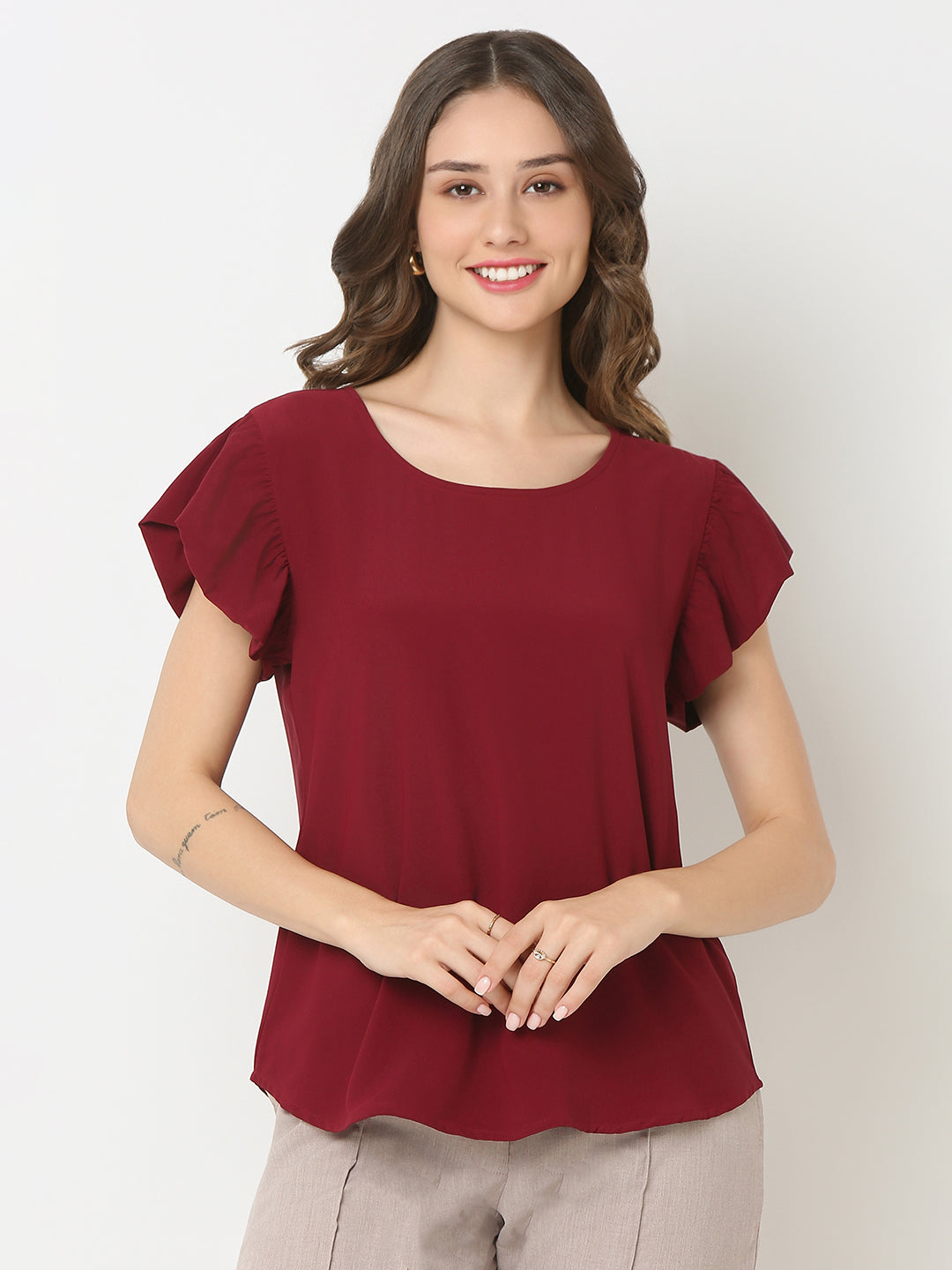 Maroon Ruffle Sleeve Top