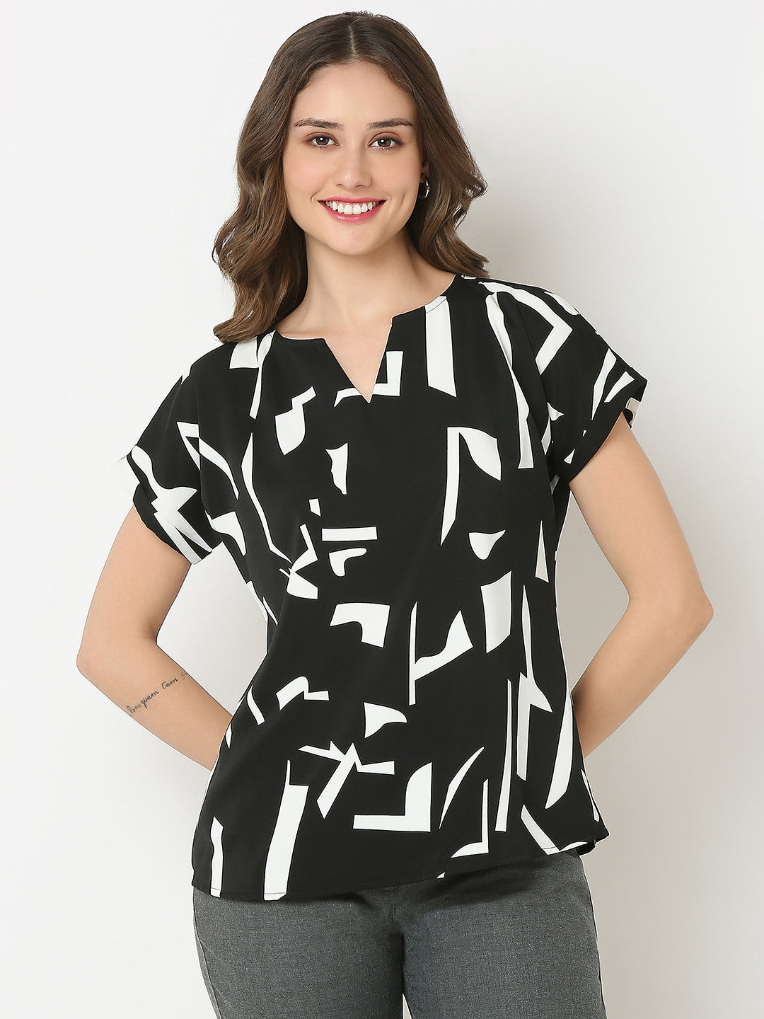 Black Printed Comfort Top