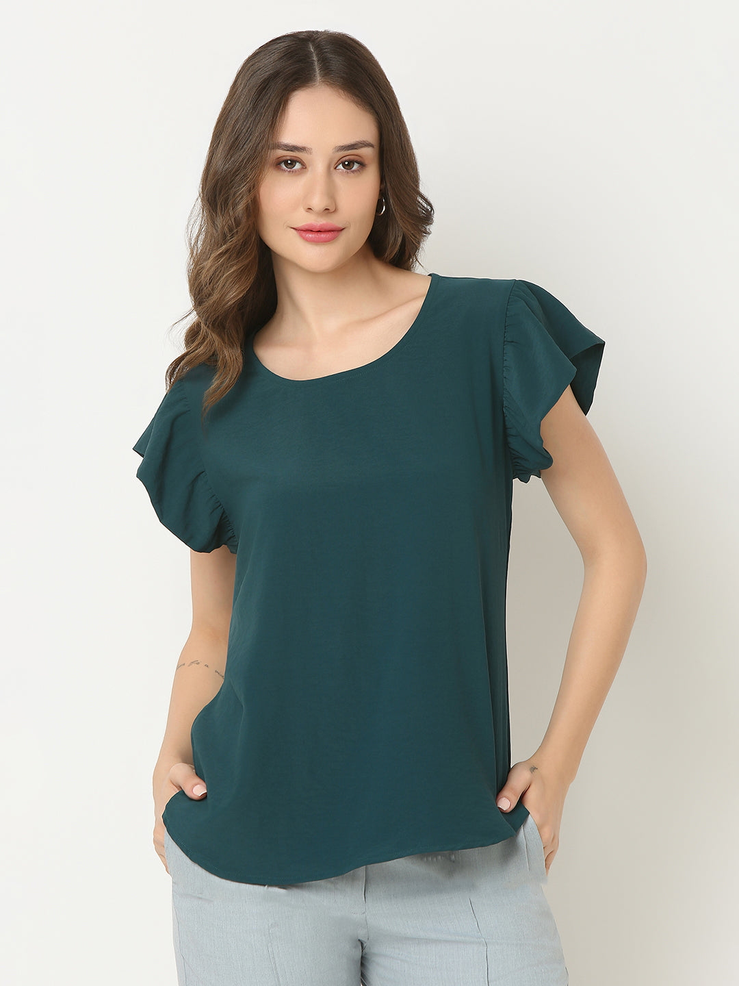 Green Ruffle Sleeve Top