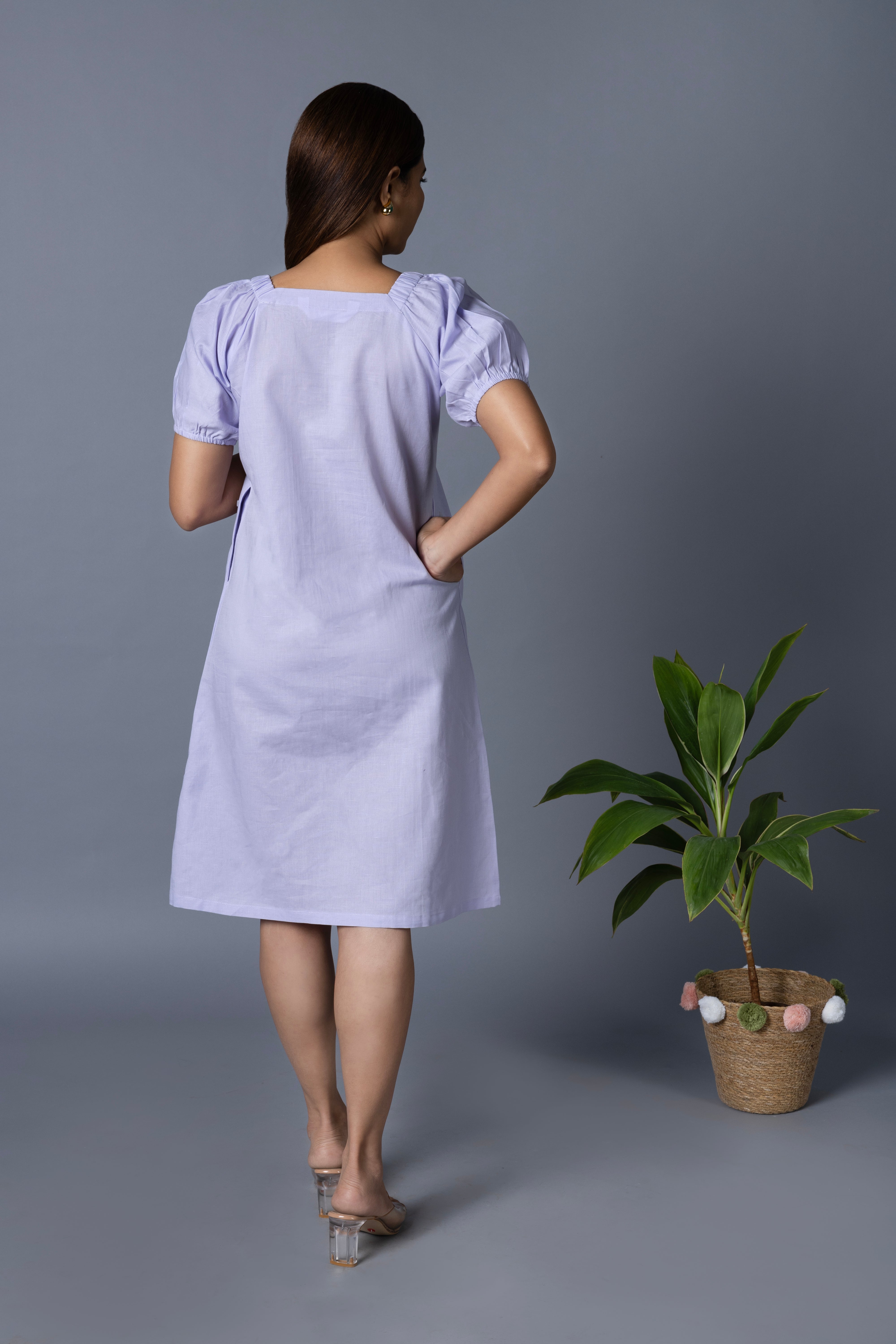 Womens Solid Pleated White Midi Dress
