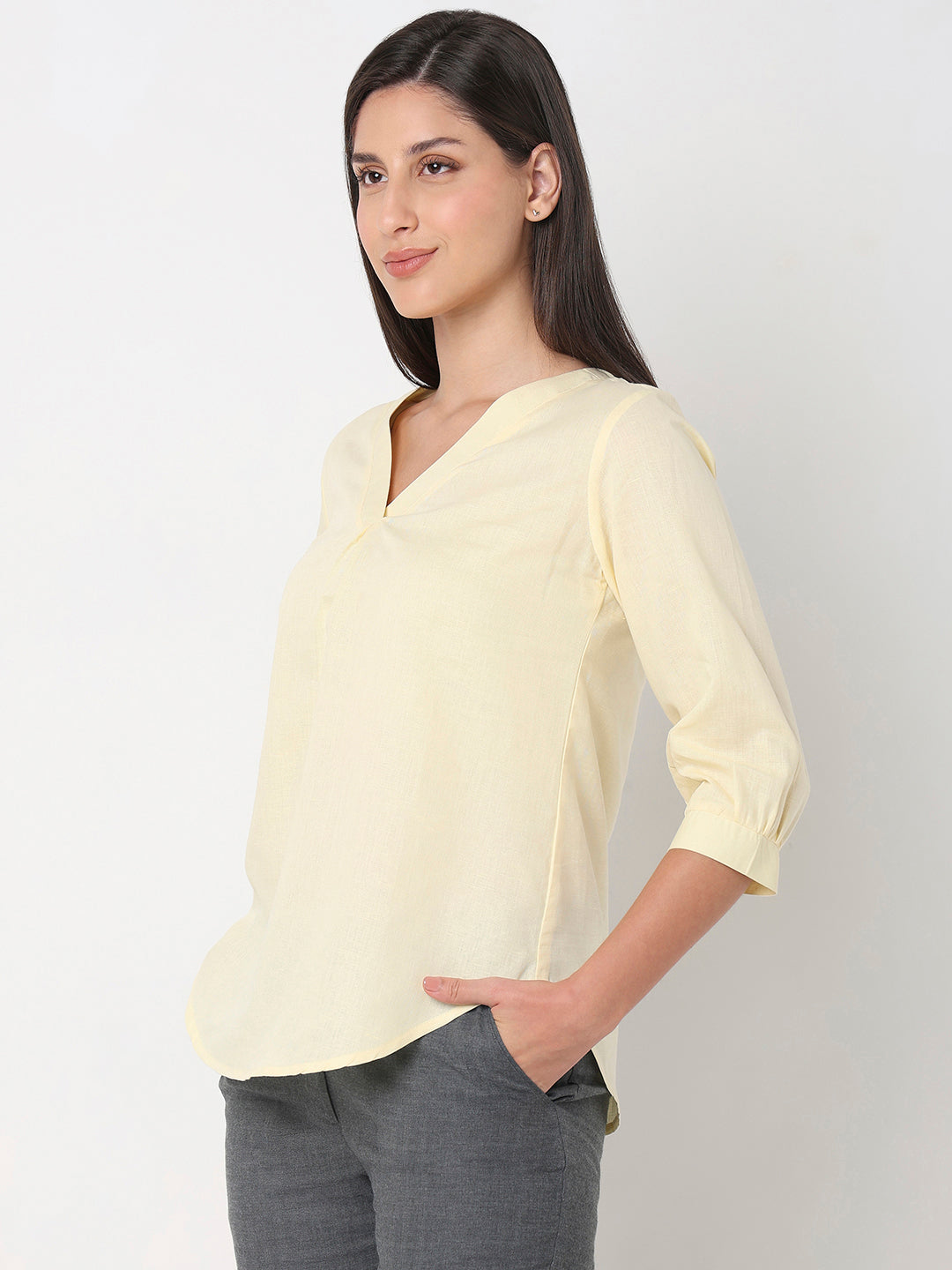 Lemon linen V-Neck Top