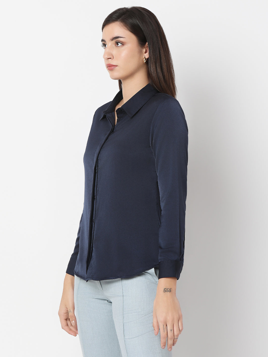 Solid Satin Concealed Placket Shirt