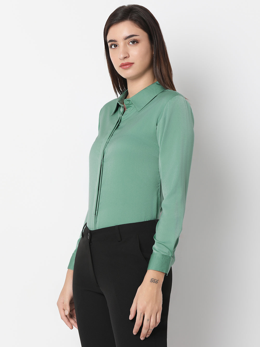 Solid Satin Concealed Placket Shirt
