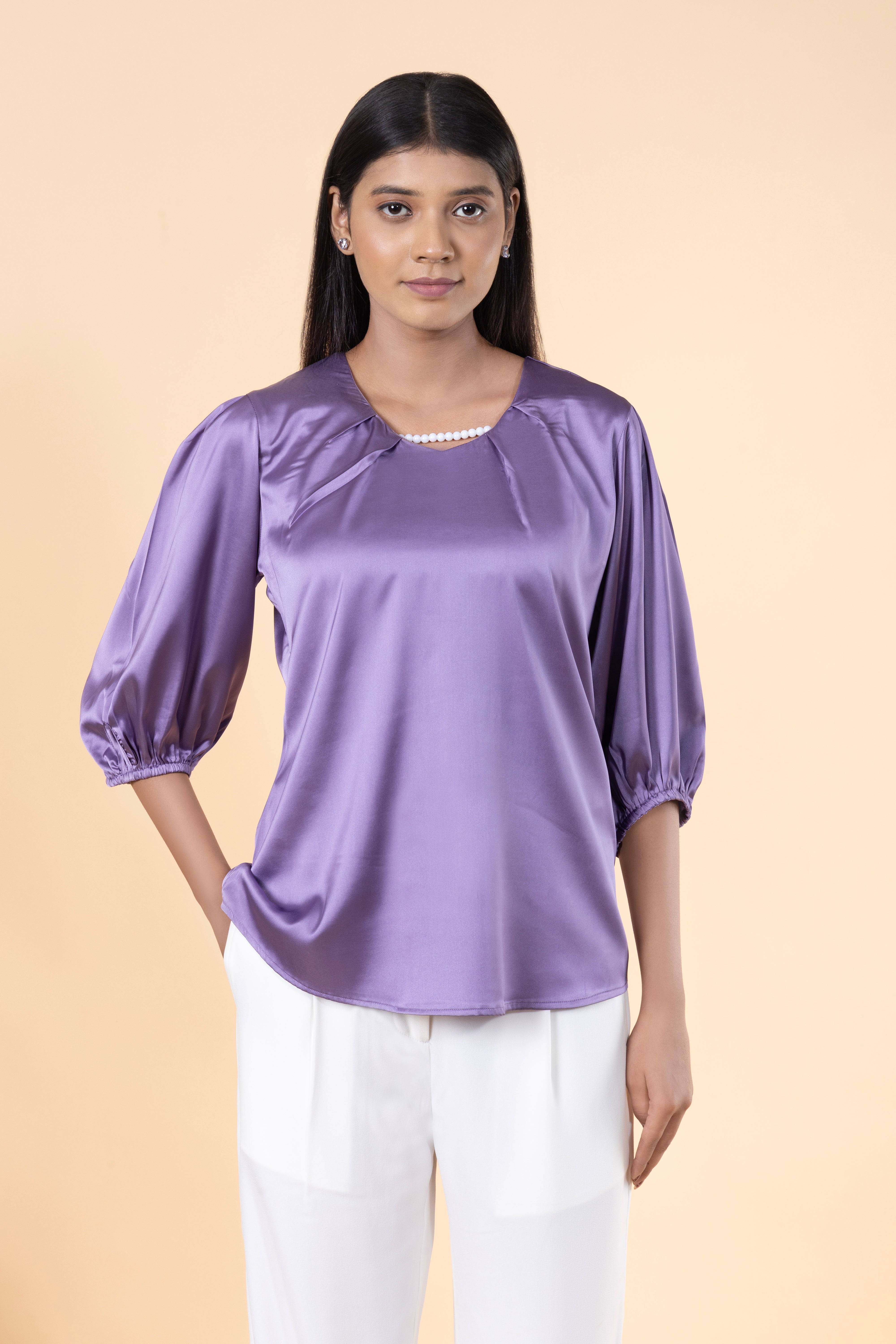 Women Solid Sleeve Detailed Design Top