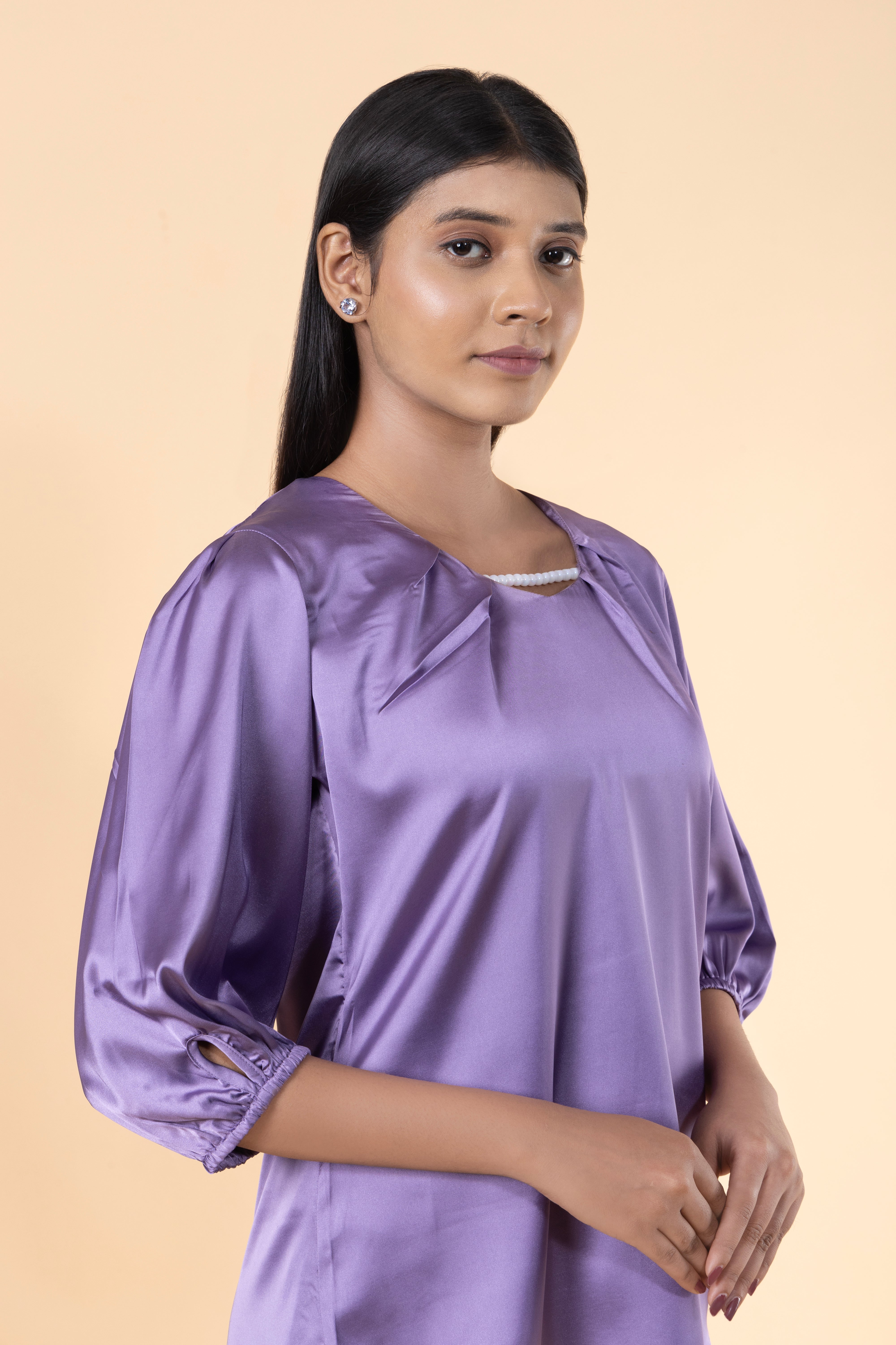Women Solid Sleeve Detailed Design Top
