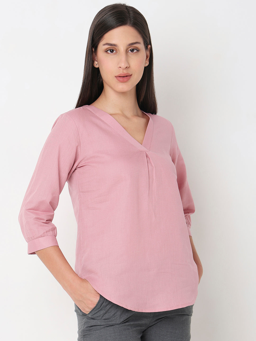 Rosetan linen V-Neck Top