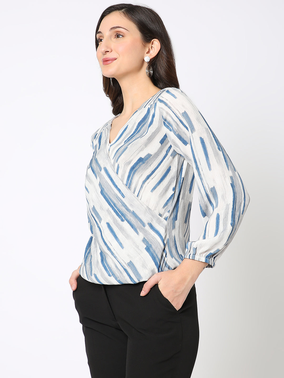 Blue Criss Cross Printed Top