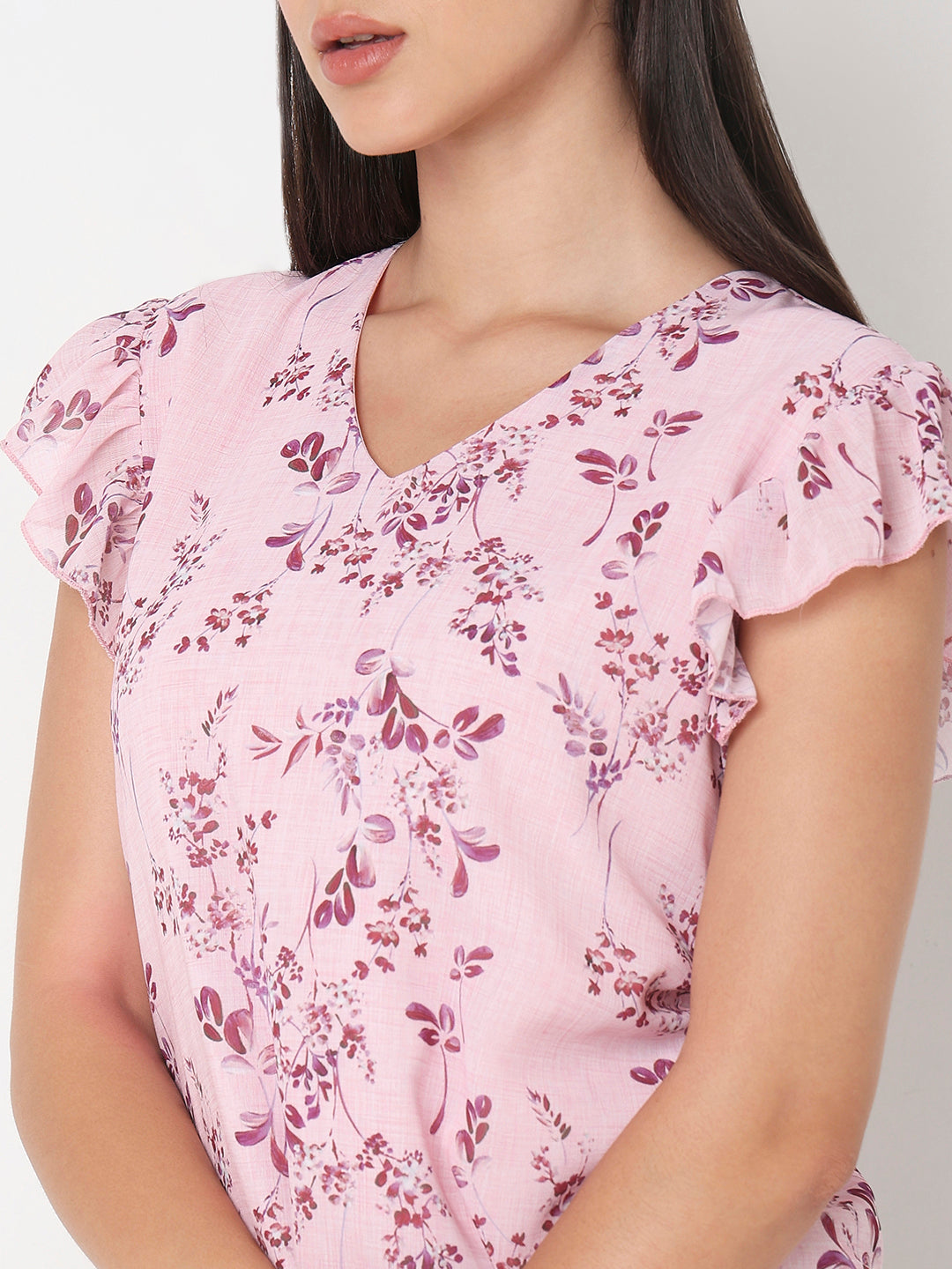 Pink Floral Ruffle Top