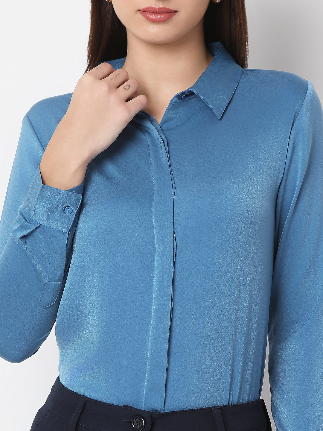 Solid Satin Concealed Placket Shirt