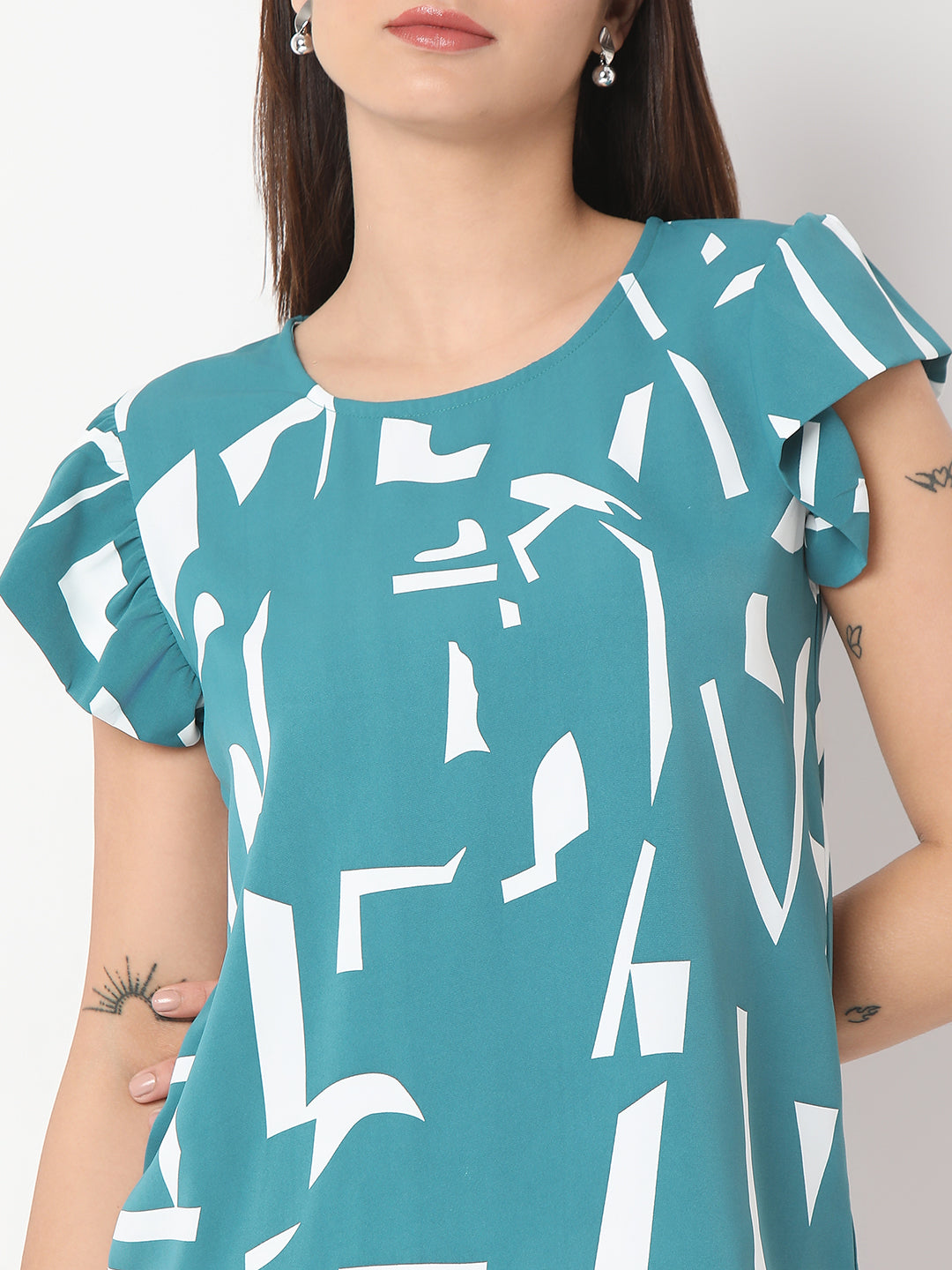 Printed Ruffle Sleeve Top