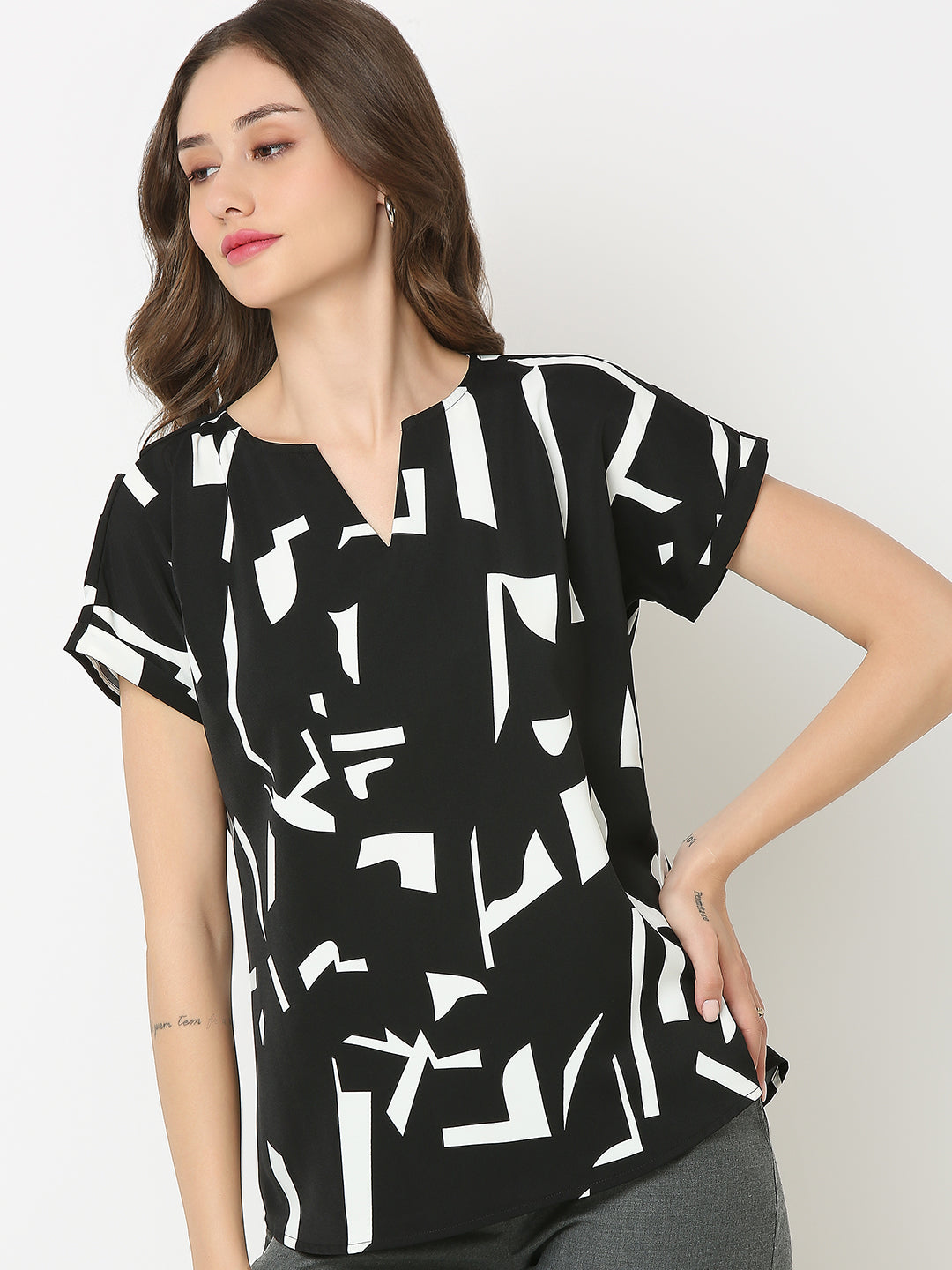 Black Printed Comfort Top
