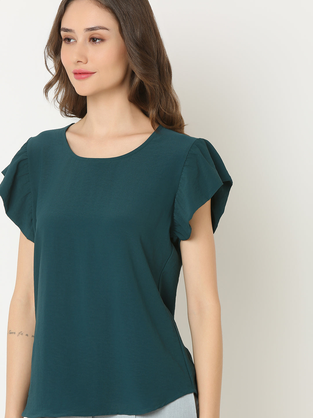 Green Ruffle Sleeve Top