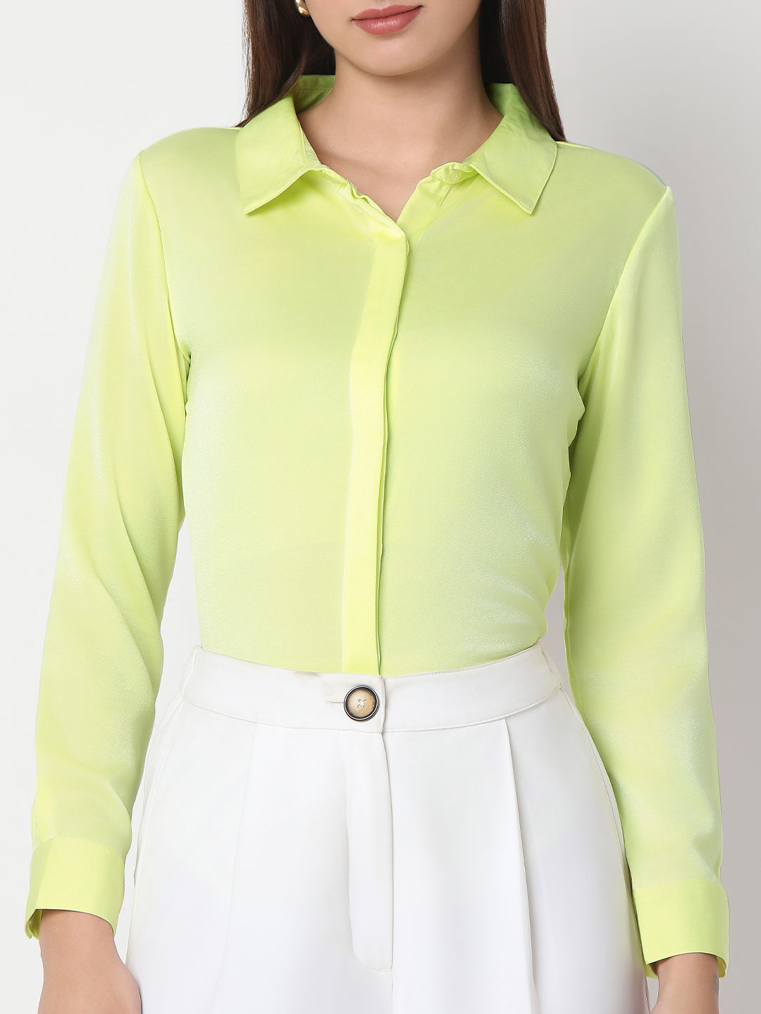 Solid Satin Concealed Placket Shirt
