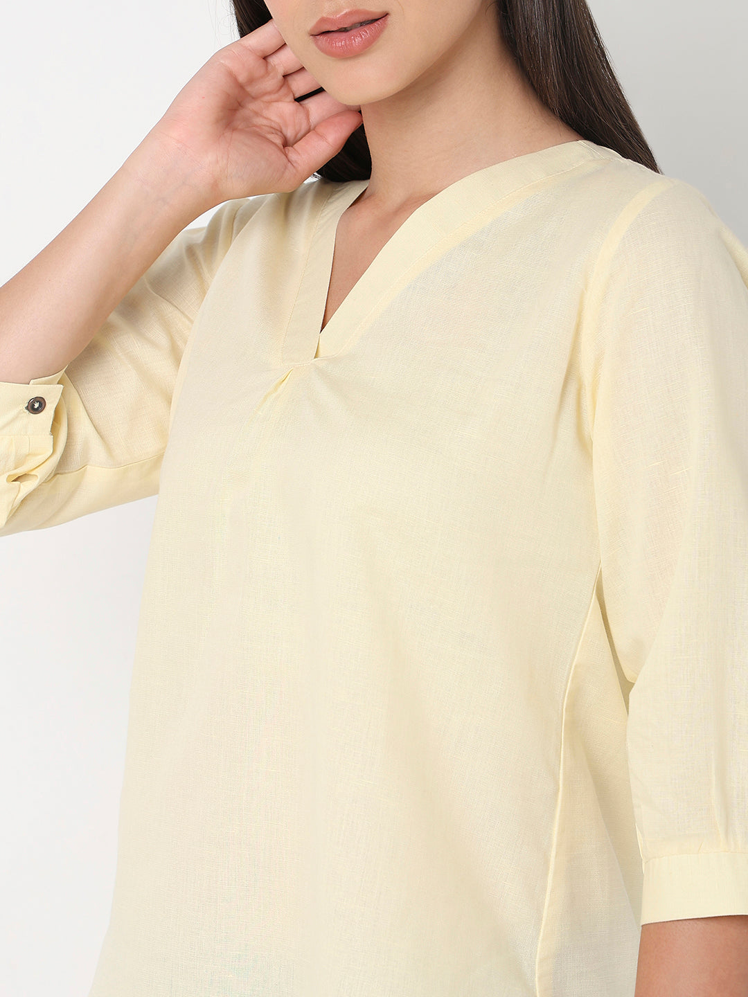 Lemon linen V-Neck Top