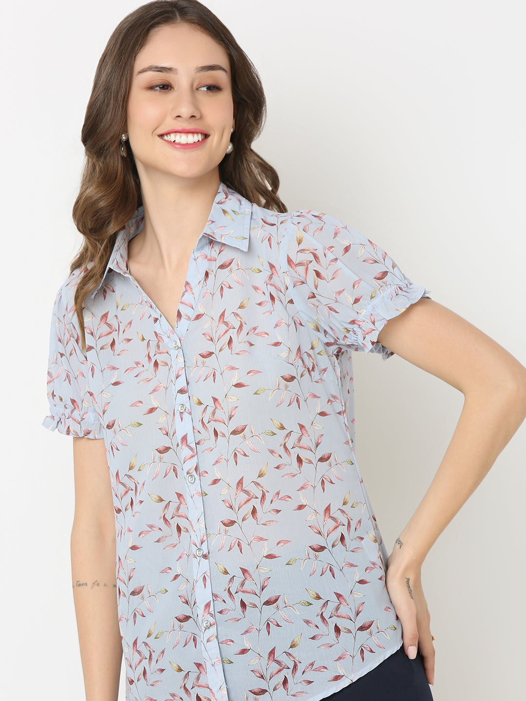 Grey Puff Sleeve Shirt