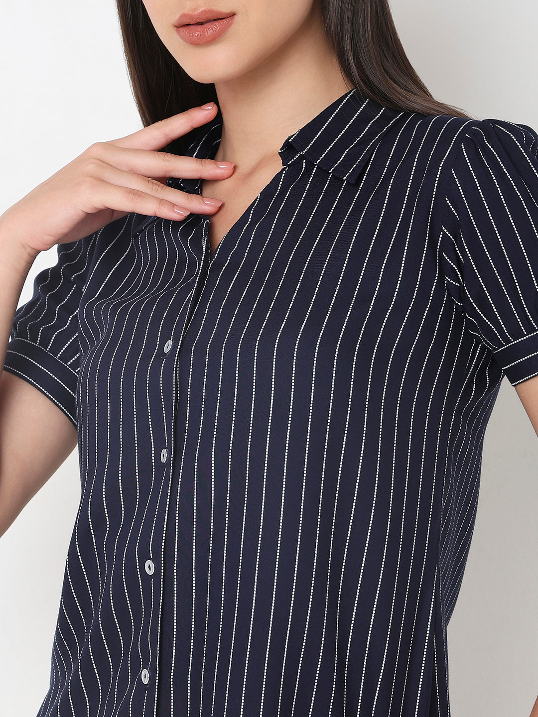 Navy V-Neck Stripe Shirt