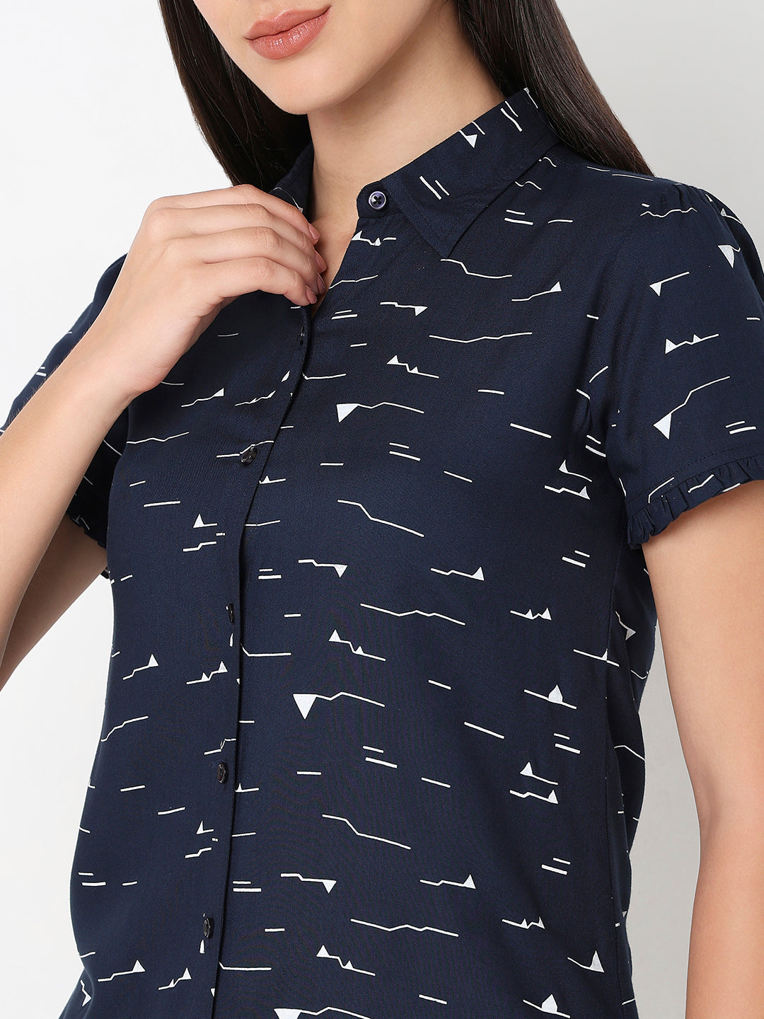 Navy Ruffle Sleeve Shirt