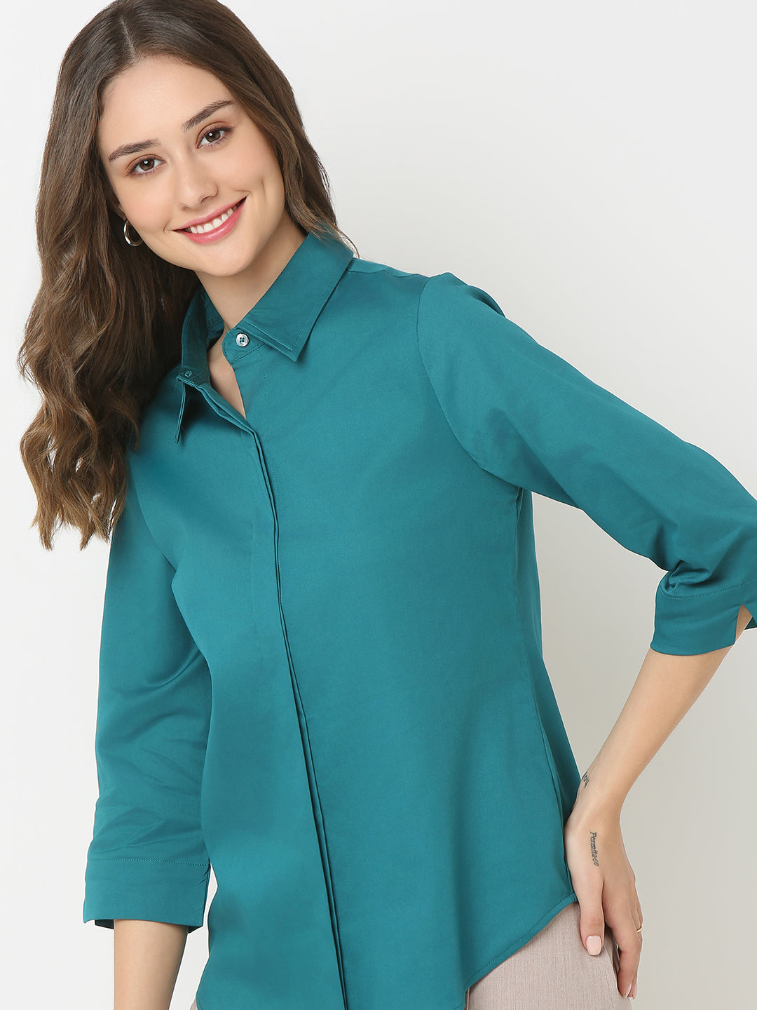 Teal Concealed Placket Shirt