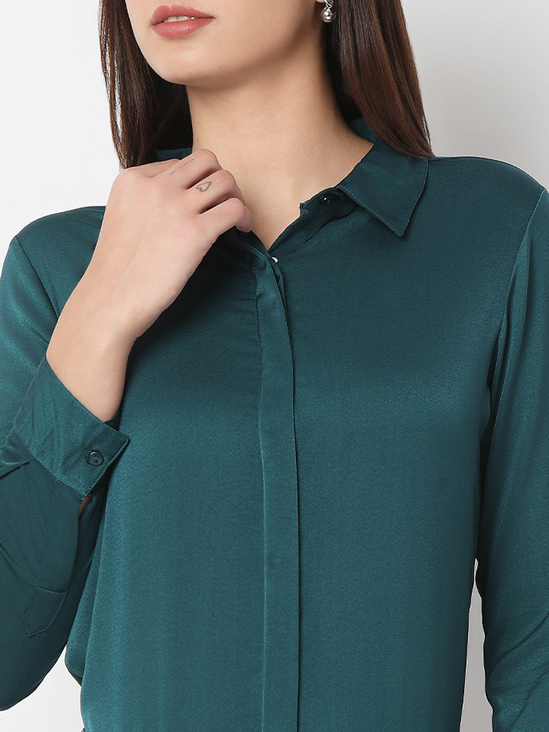 Solid Satin Concealed Placket Shirt
