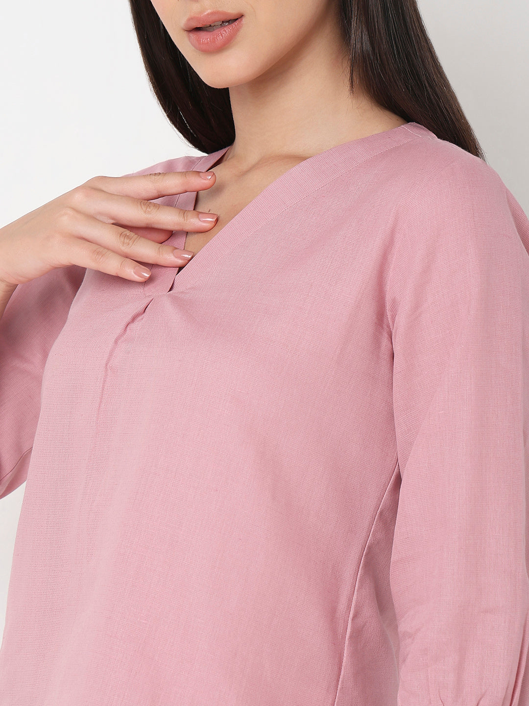 Rosetan linen V-Neck Top