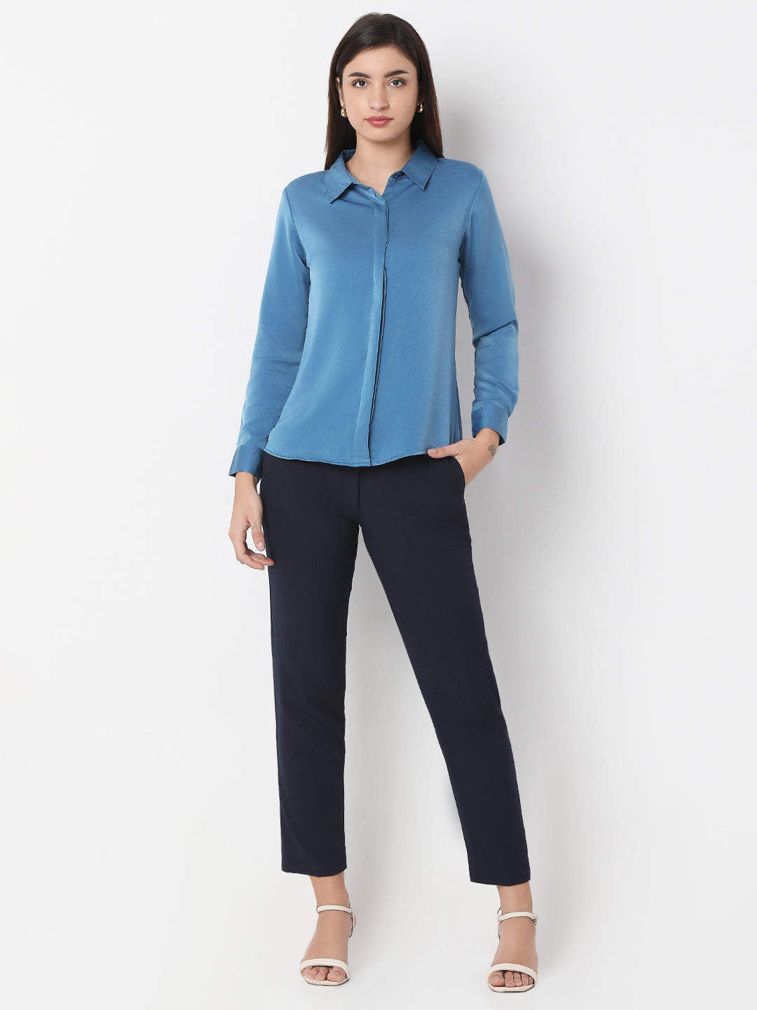 Solid Satin Concealed Placket Shirt