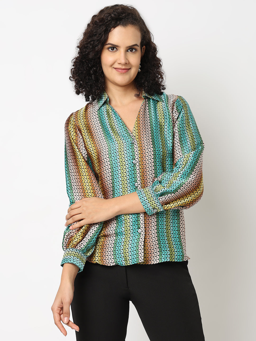 Green Satin Stripe Shirt