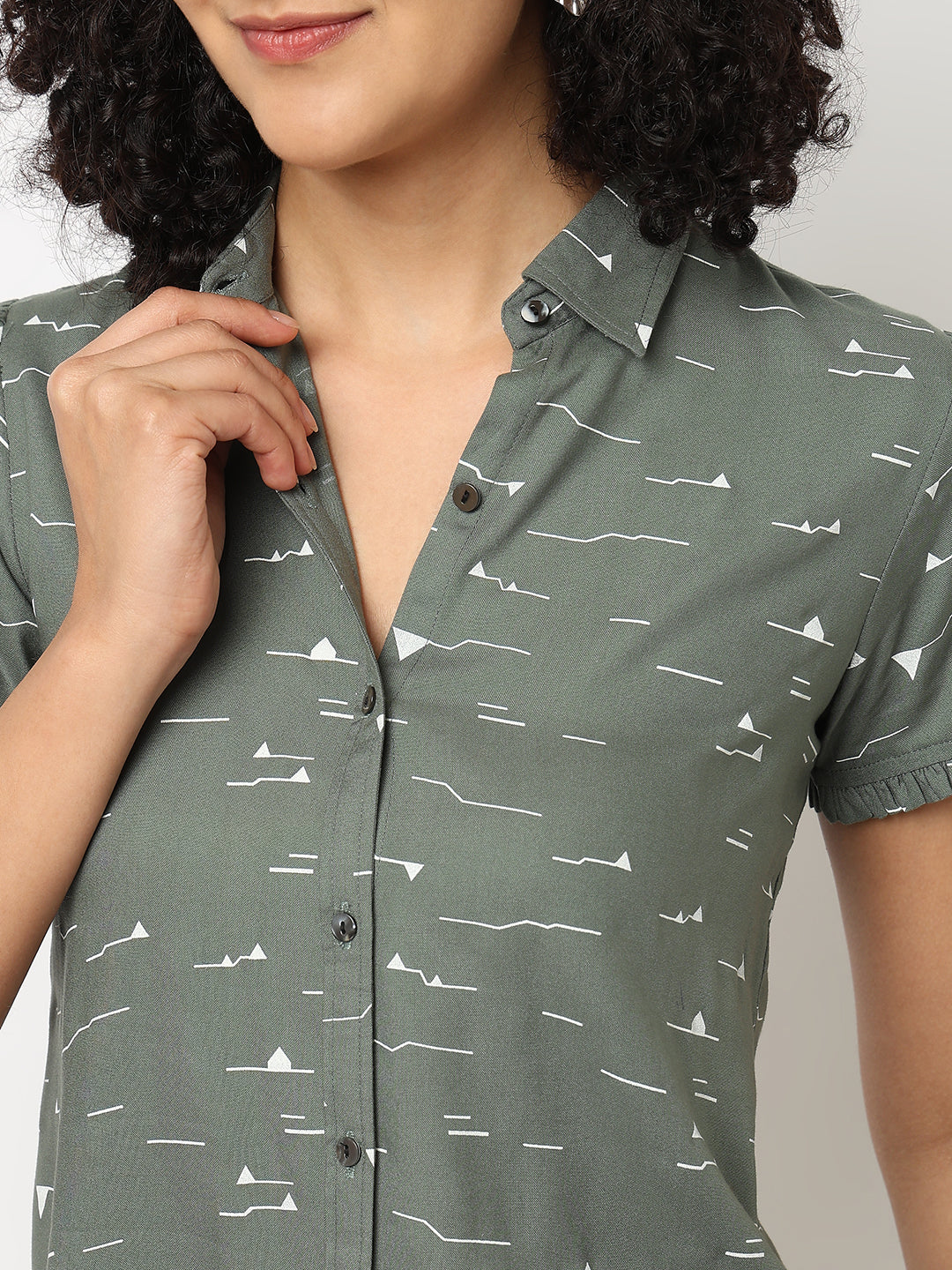 Green Ruffle Sleeve Shirt