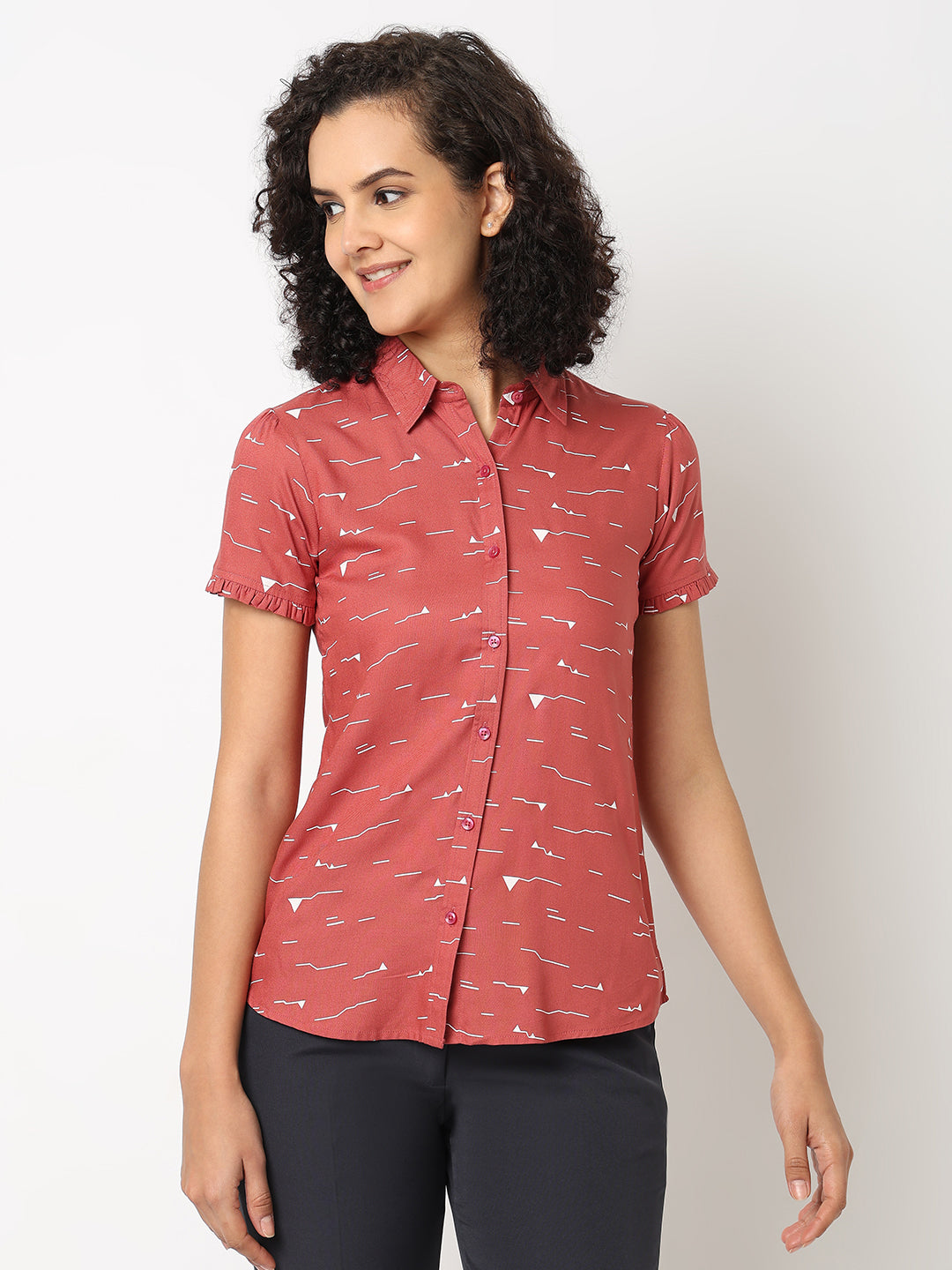 Peach Ruffle Sleeve Shirt