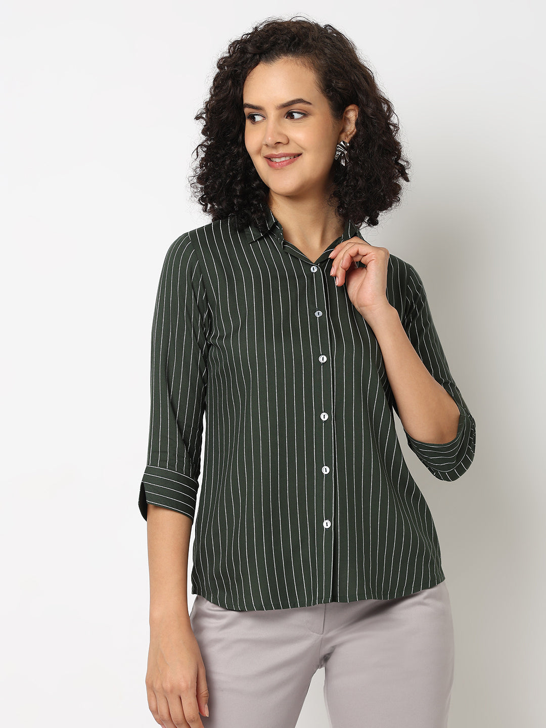 Green Formal Stripe Shirt
