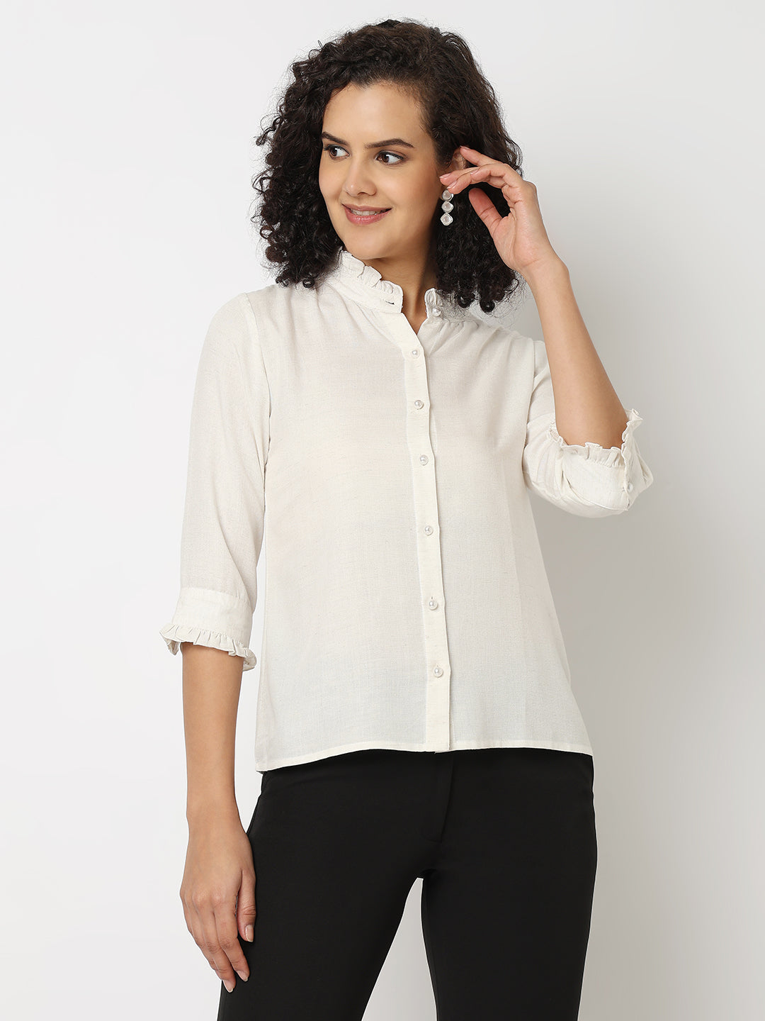 Cotton Ruffle Neck Shirt